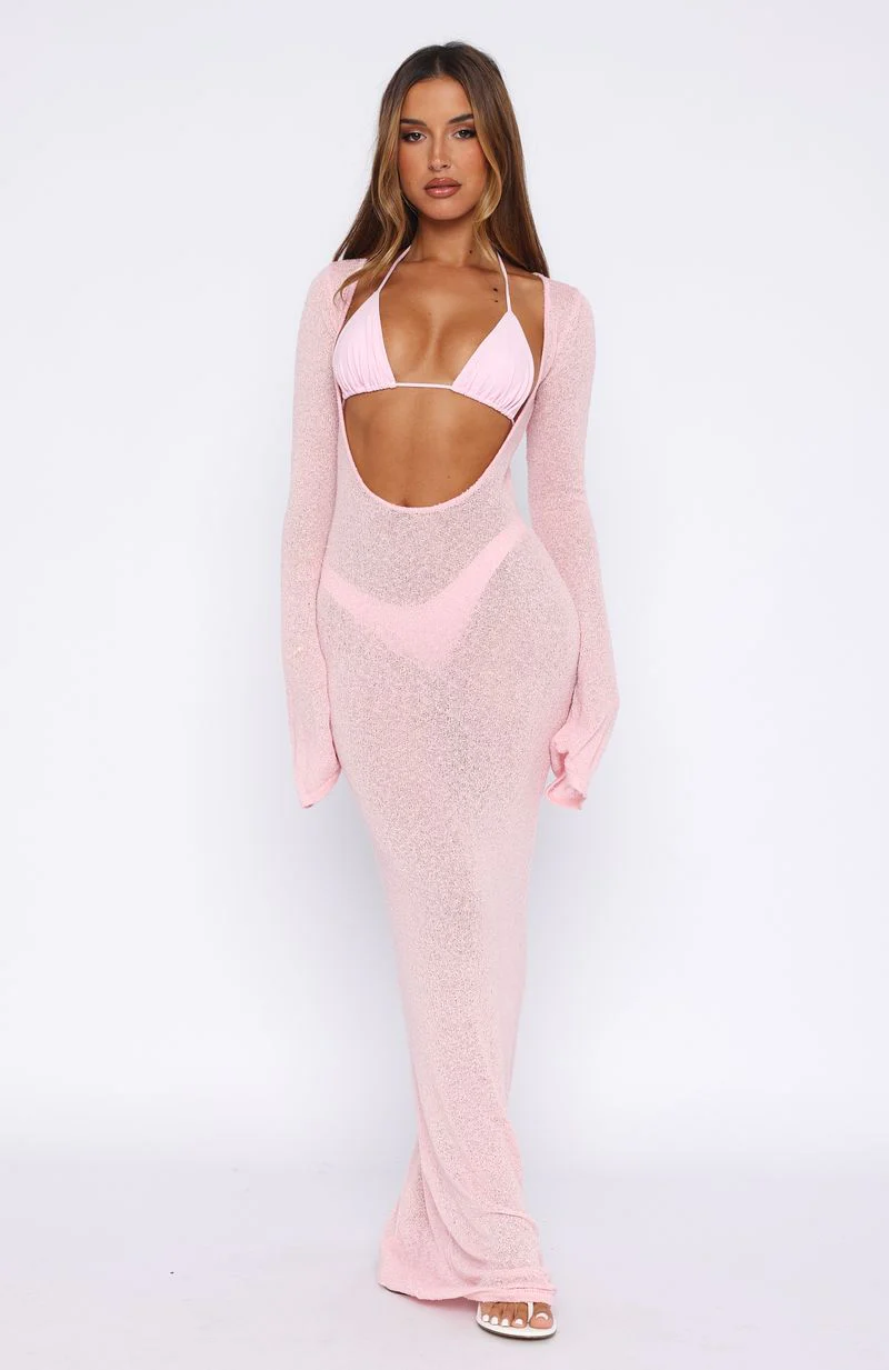 Malta Mermaids Long Sleeve Maxi Dress Blush Pink