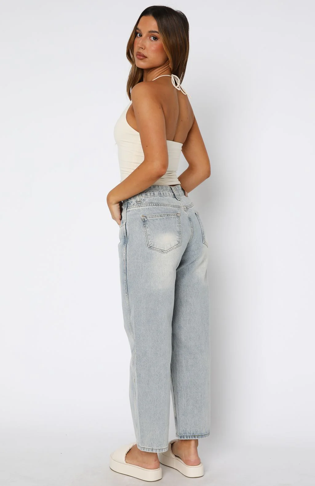 Avianna Mid Rise Cropped Straight Leg Jeans Light Blue