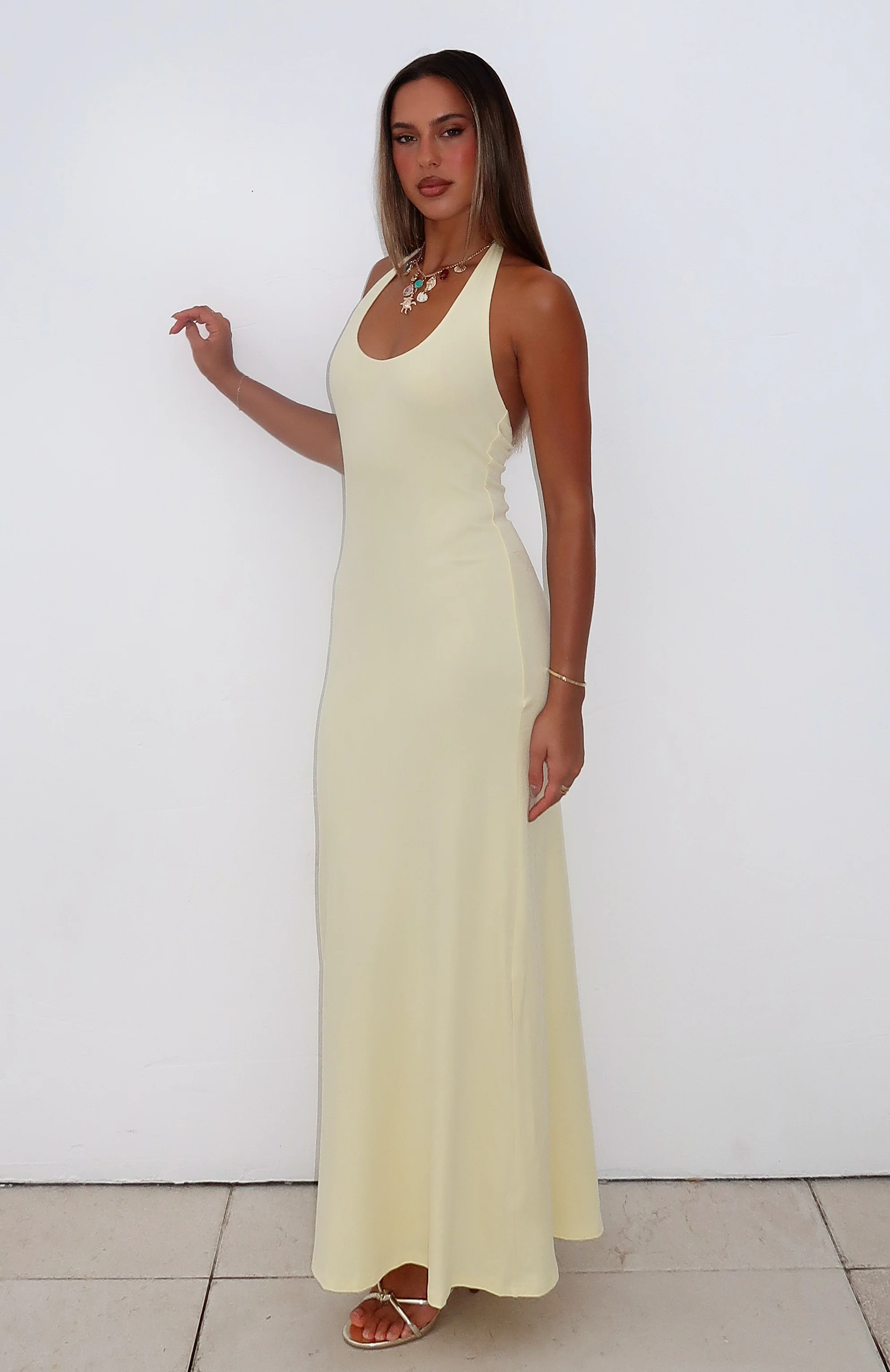 Took A Chance Halter Maxi Dress Lemon