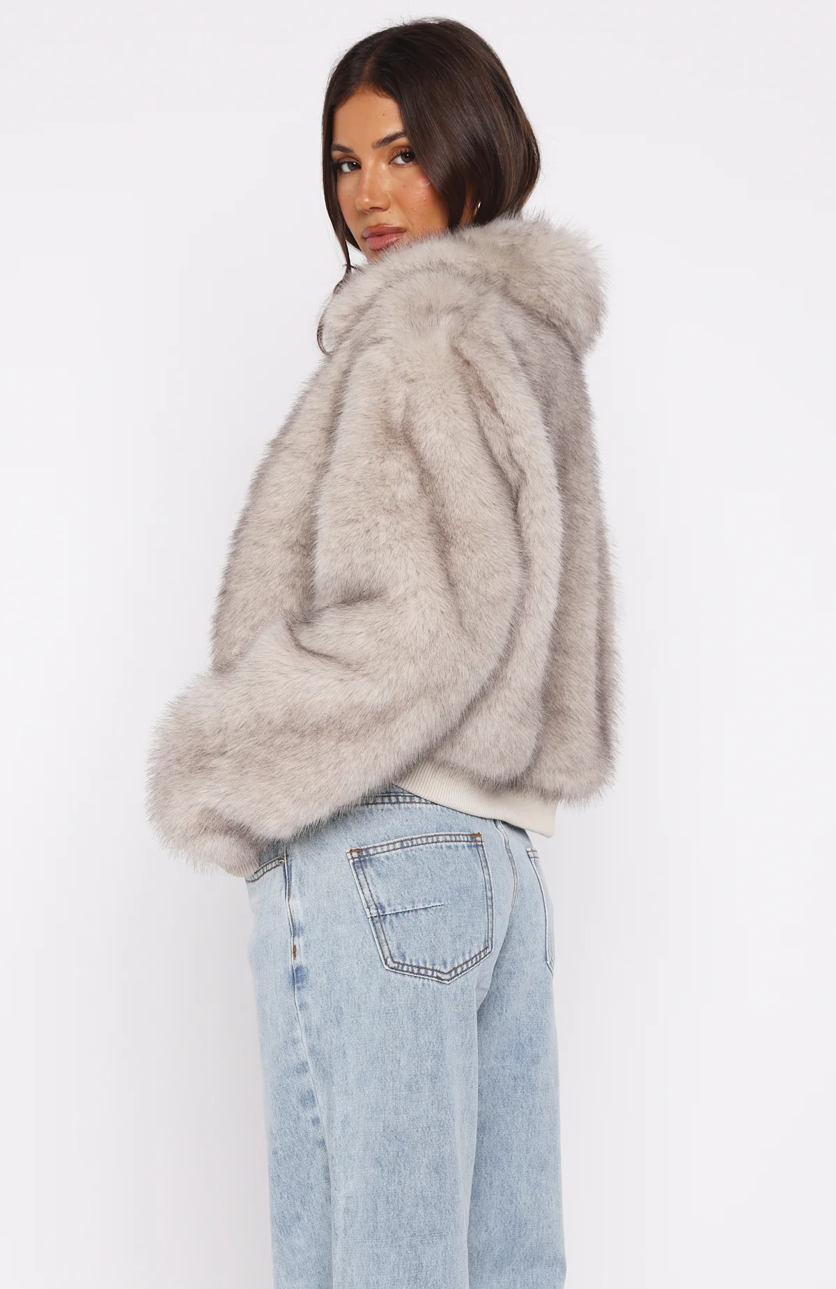 Glacial Chic Fur Bomber Jacket Smokey Taupe