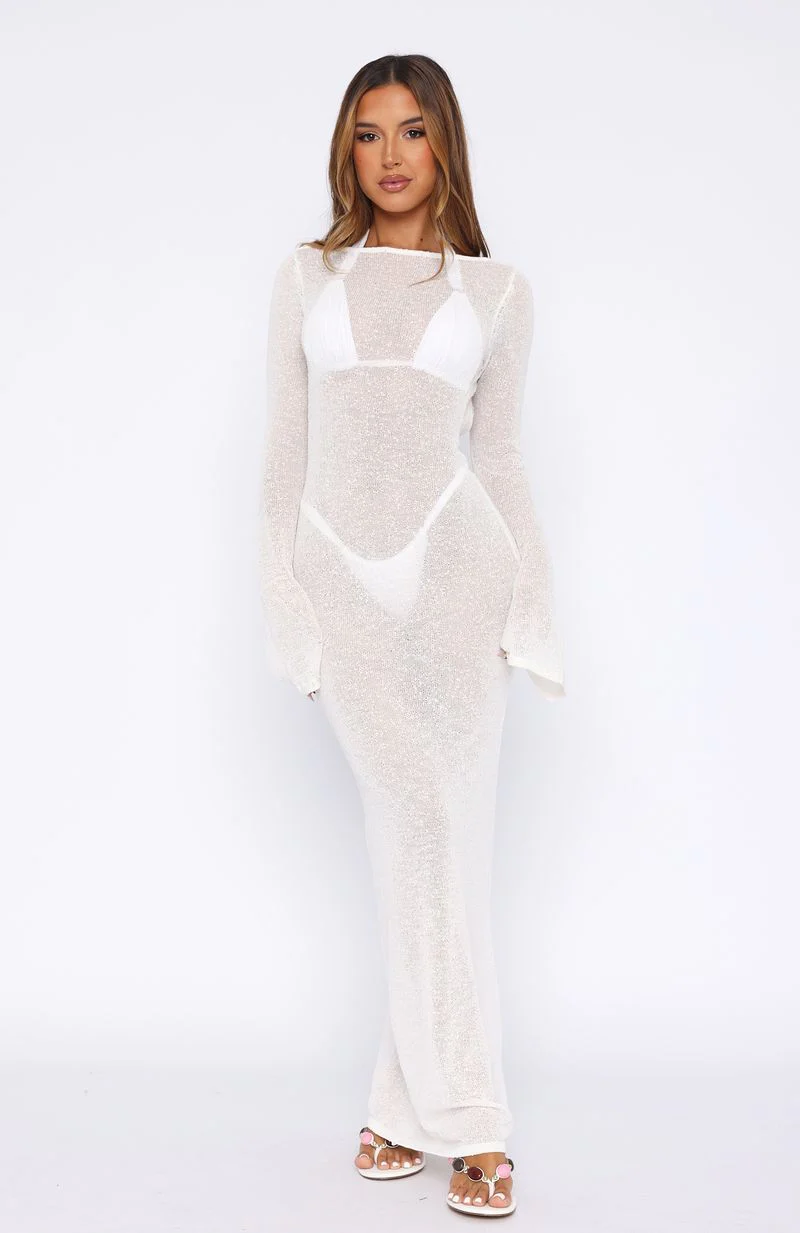 Malta Mermaids Long Sleeve Maxi Dress White