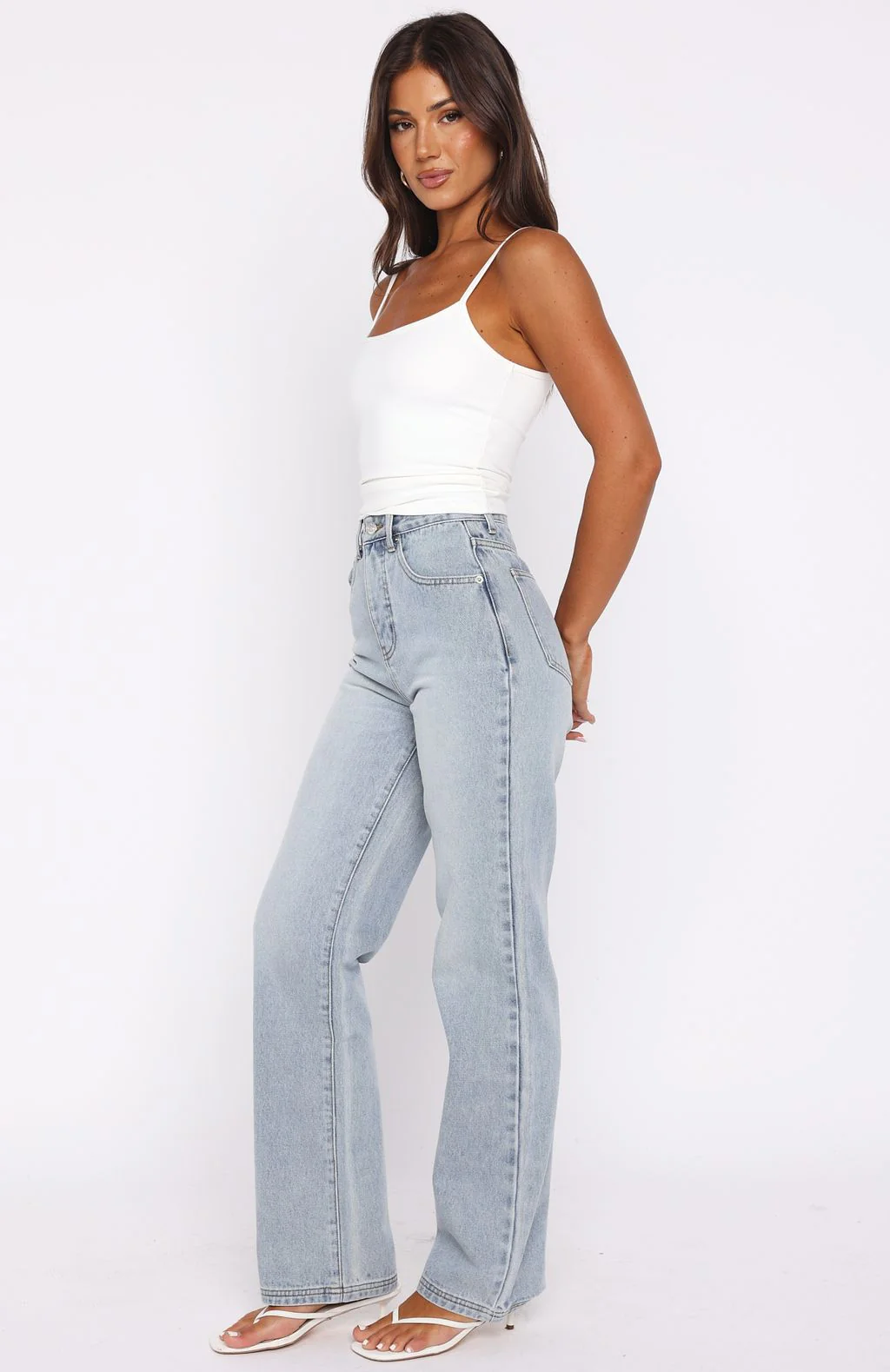 Alyssa High Rise Straight Leg Jeans Light Blue