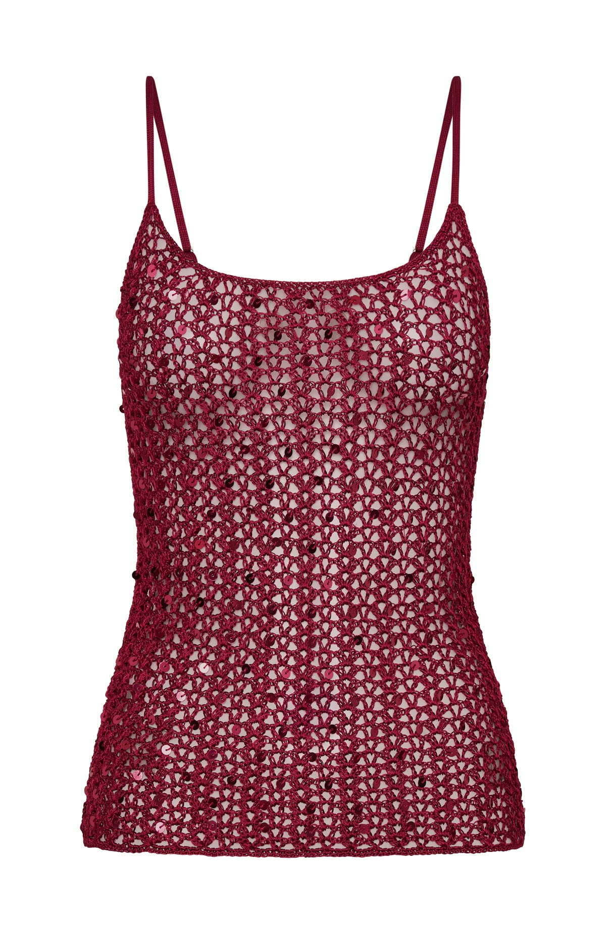 Femme Fuel Sequin Crochet Top Berry