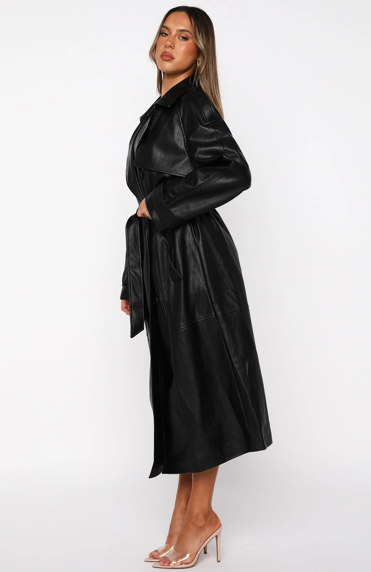 Do I Ever Pu Trench Coat Black