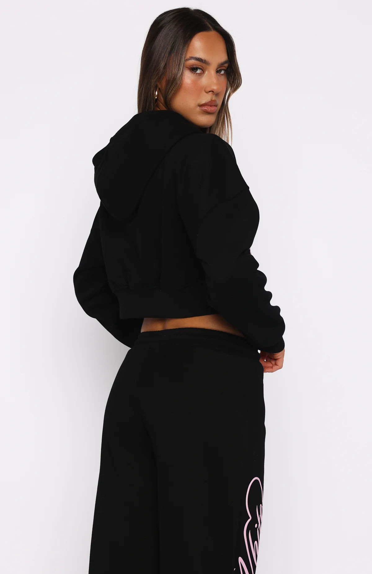 Love You Regardless Cropped Zip Front Hoodie Black