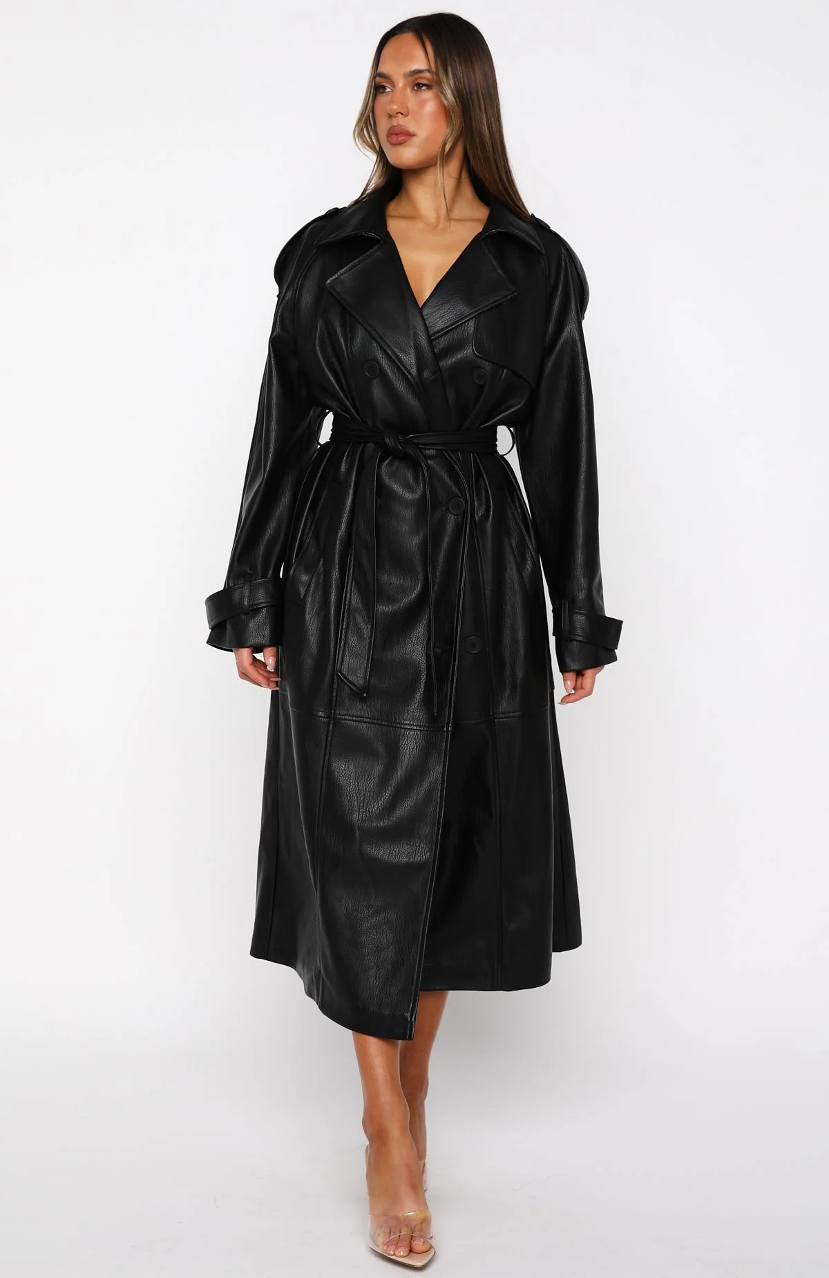 Do I Ever Pu Trench Coat Black