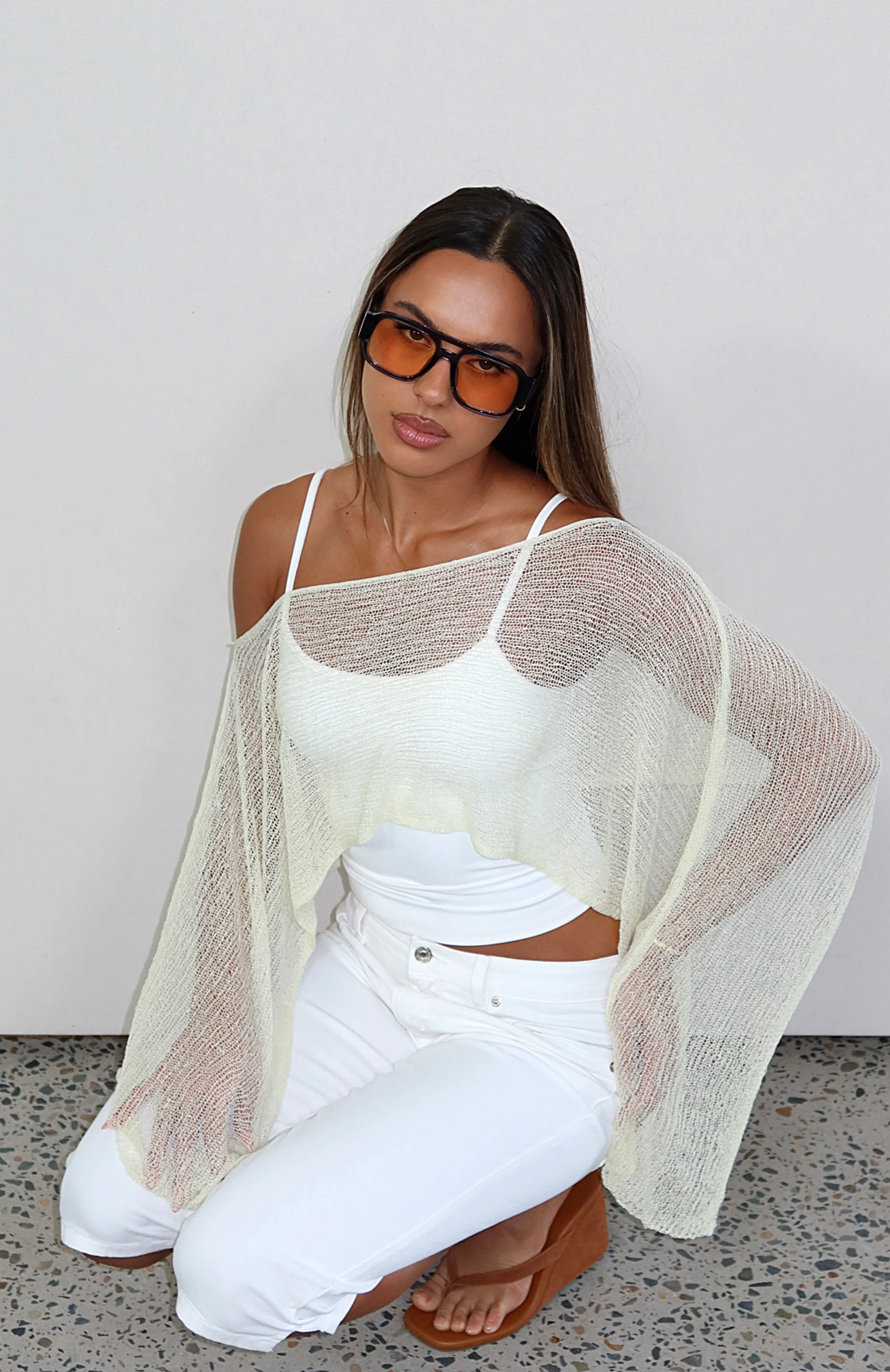 Beach Therapy Knit Poncho Top Citrus