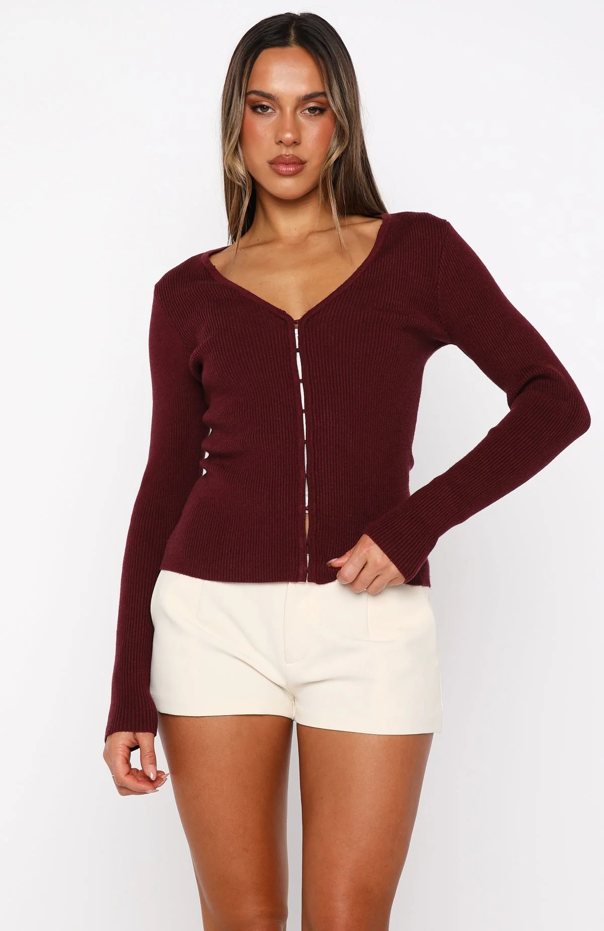 All Bundled Up Knit Cardigan Burgundy