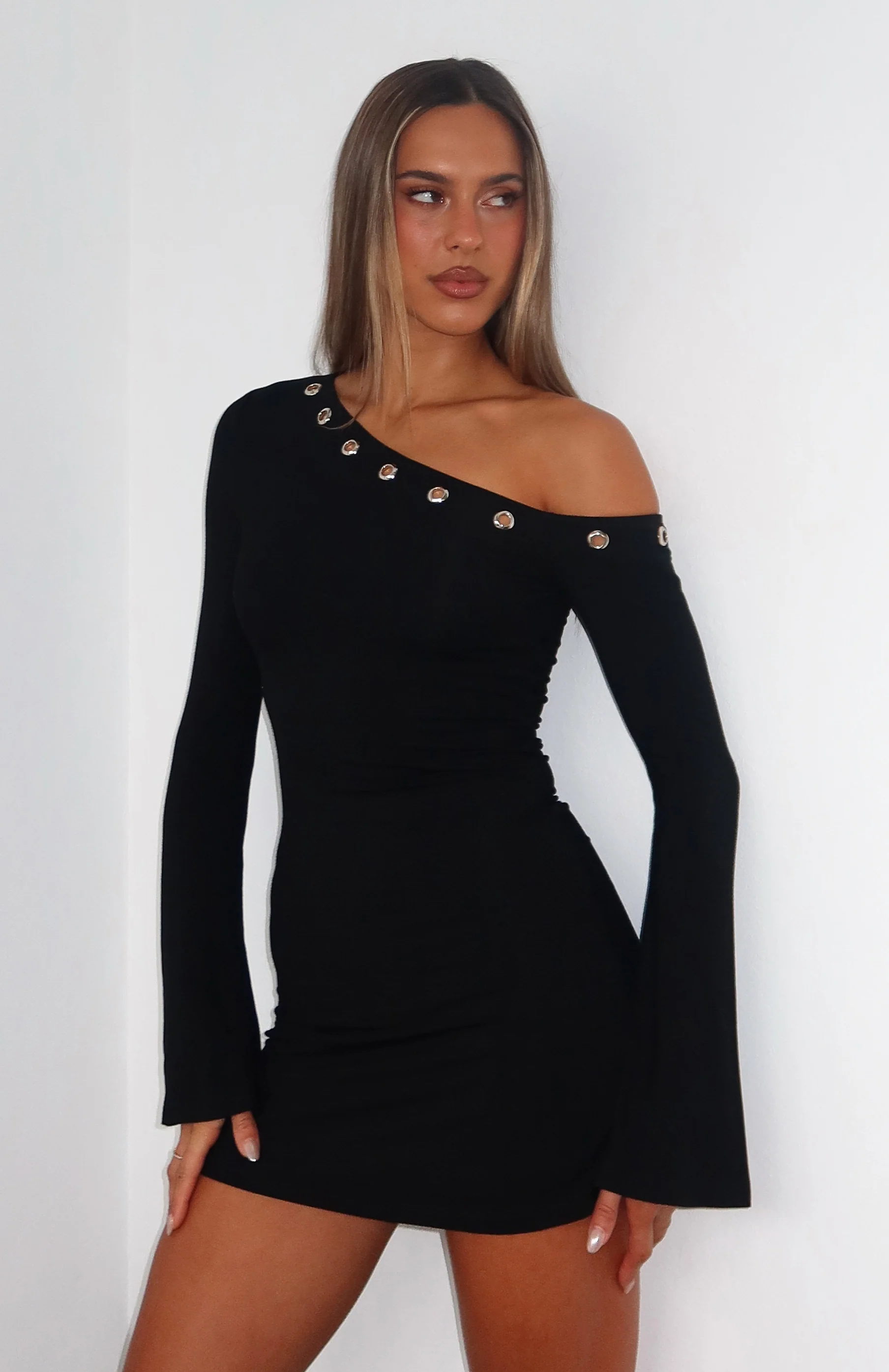 Live Loud Long Sleeve Mini Dress Black