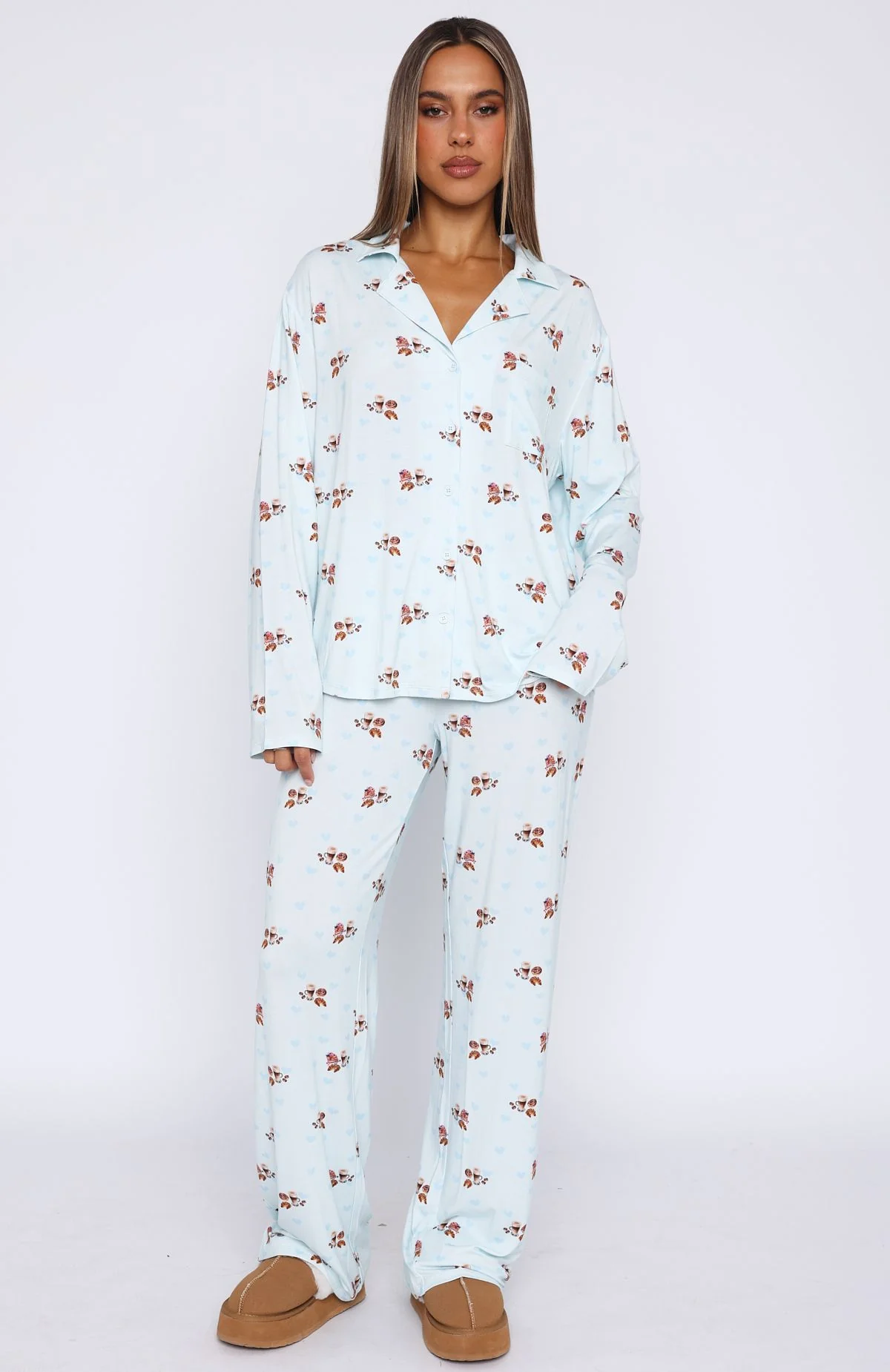 Pillow Talk Printed Long Sleeve Pyjama Set Blueberry Breakfast