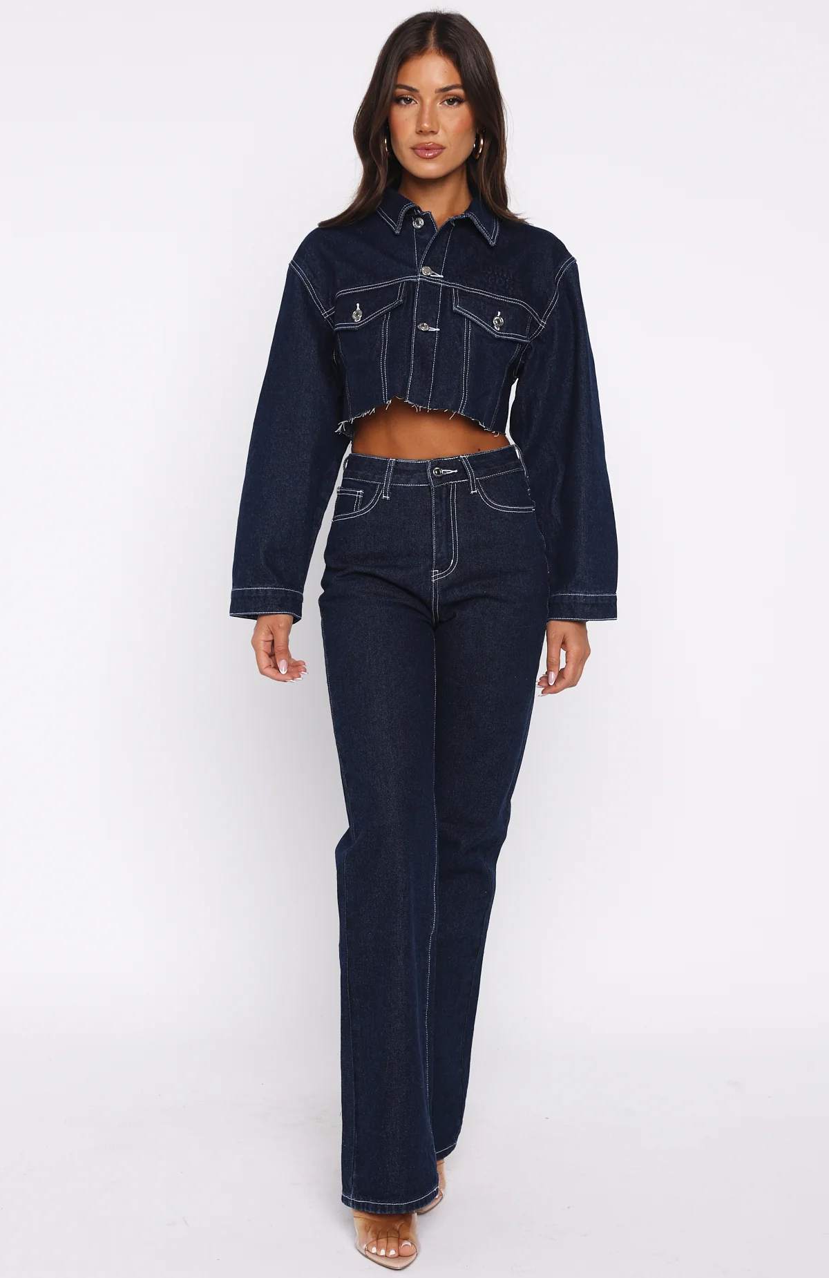 Something To Prove Cropped Denim Jacket Dark Indigo