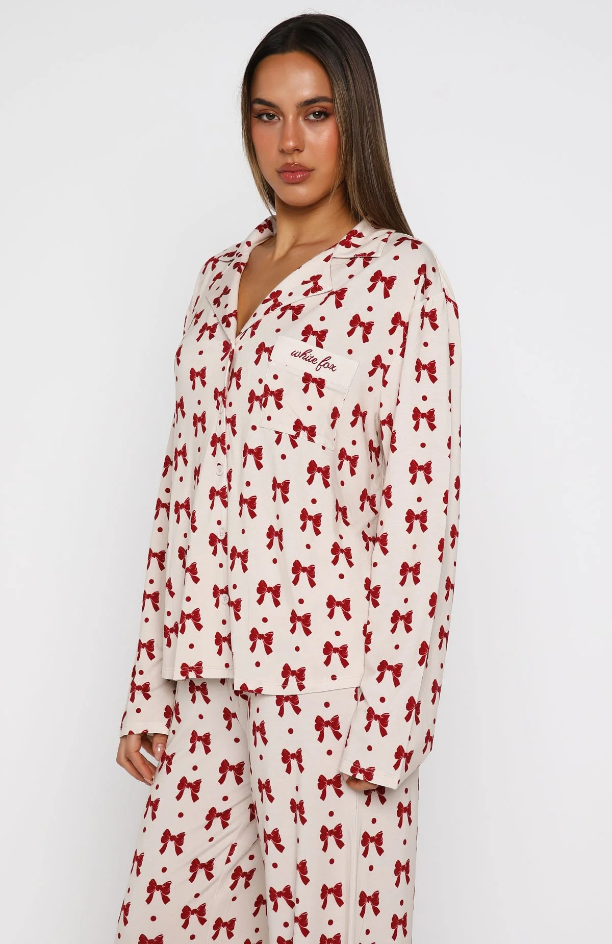 Pillow Talk Printed Long Sleeve Pyjama Set Bow Bliss