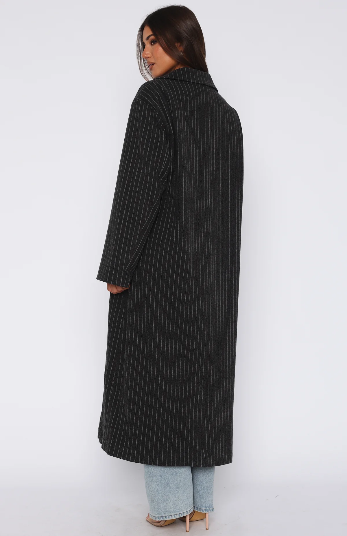Walk By Me Oversized Coat Charcoal Pinstripe