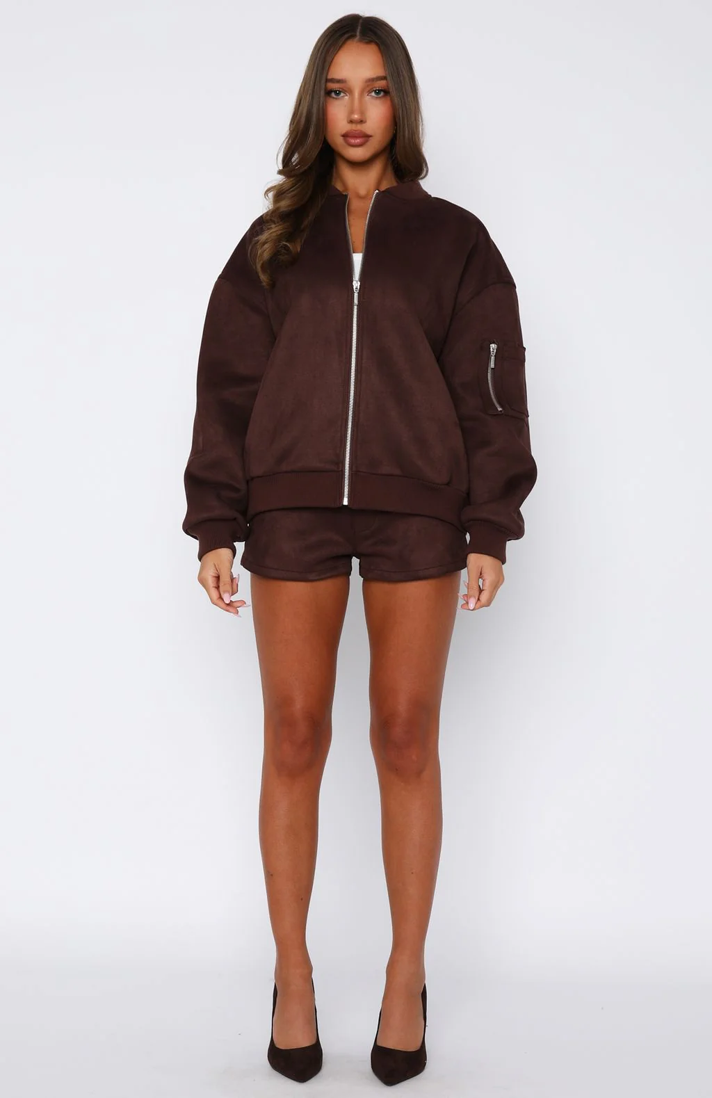 Between Us Faux Suede Shorts Chocolate