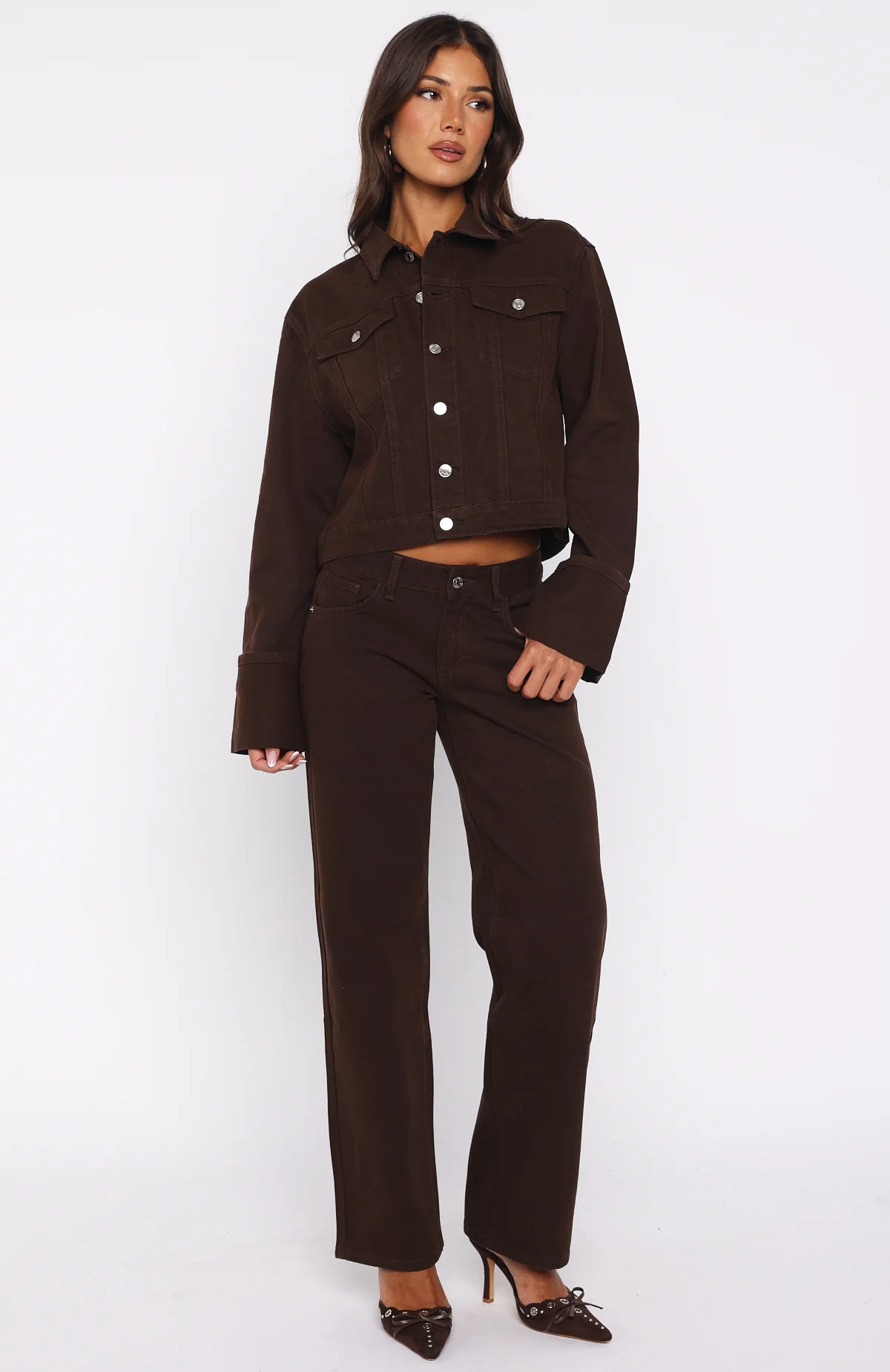 Bring The Style Low Rise Wide Leg Jeans Chocolate Wash