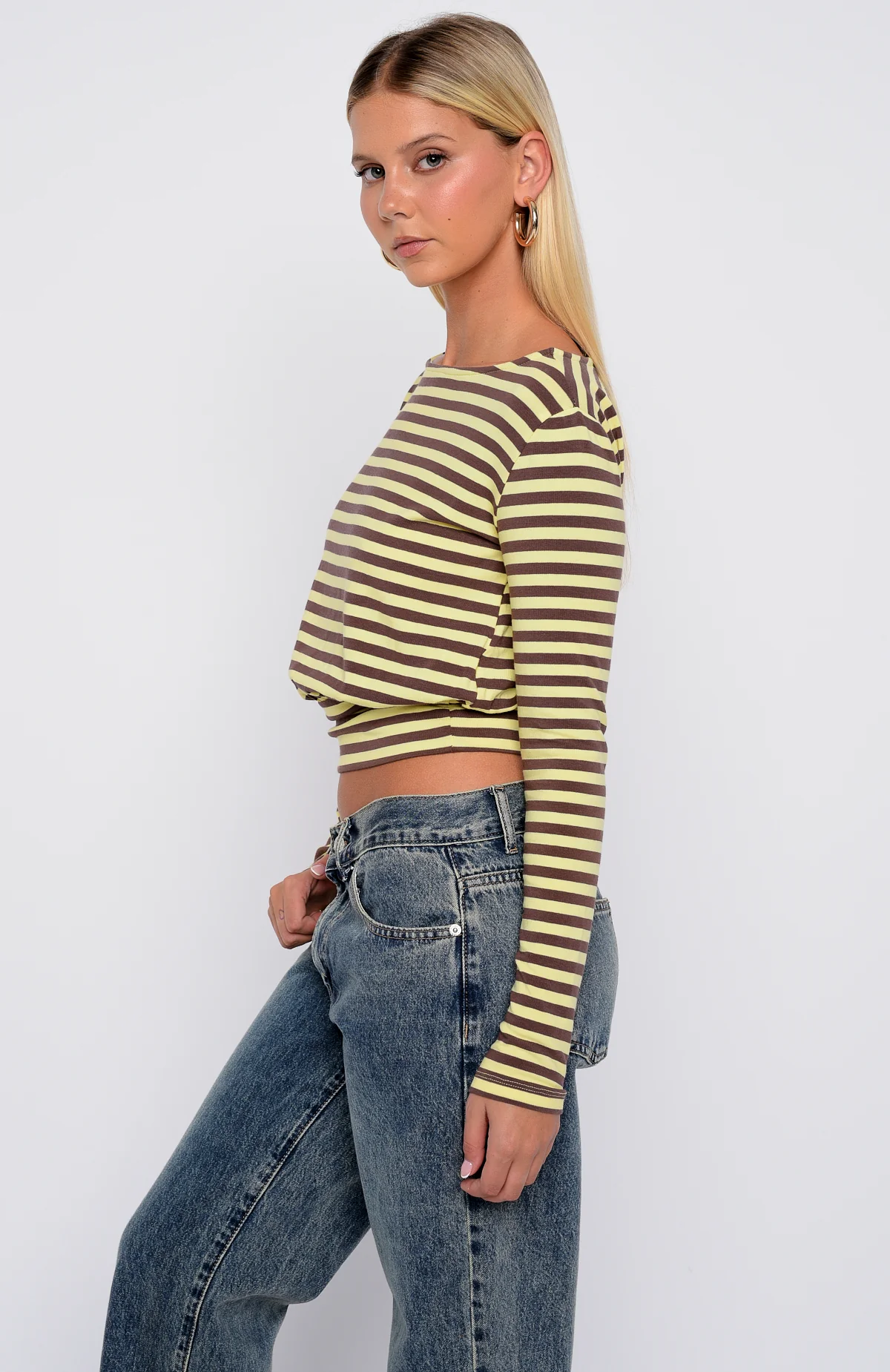 Catch My Heart Long Sleeve Top Chocolate/Banana Stripe