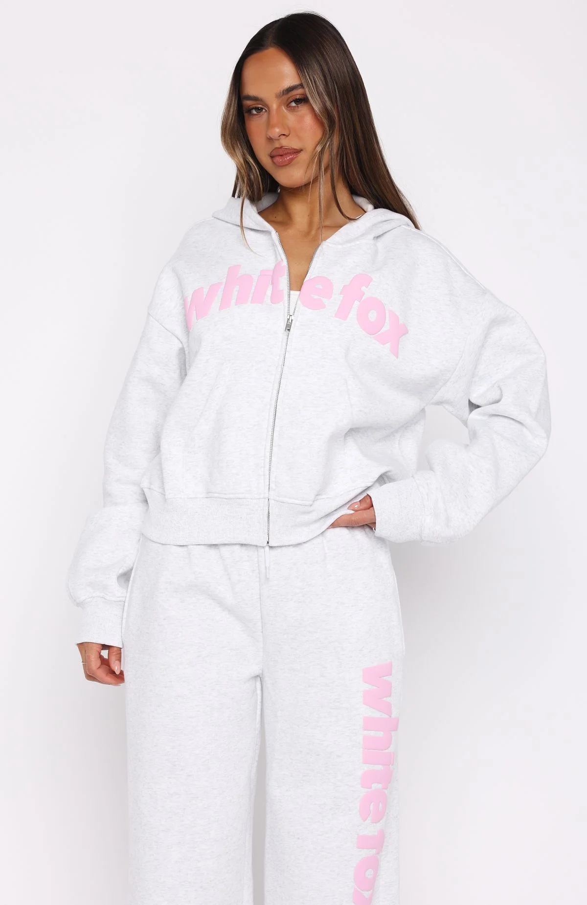 From The Archives Kenzie Boxy Zip Front Hoodie Grey Marle