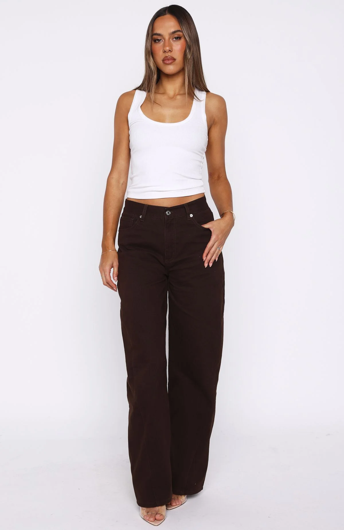Kiara Mid Rise Barrel Leg Jeans Chocolate Wash