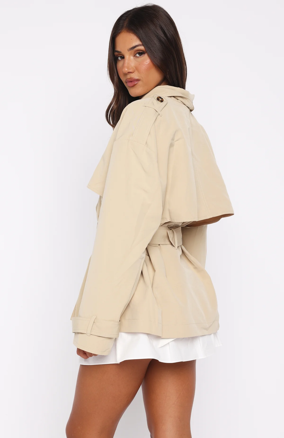 She's Popular Cropped Trench Sand