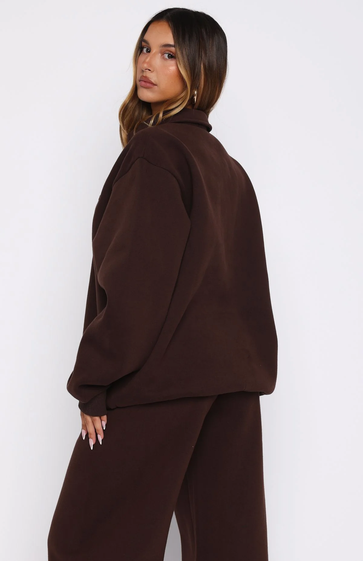 Chill Moves Oversized Henley Sweater Chocolate