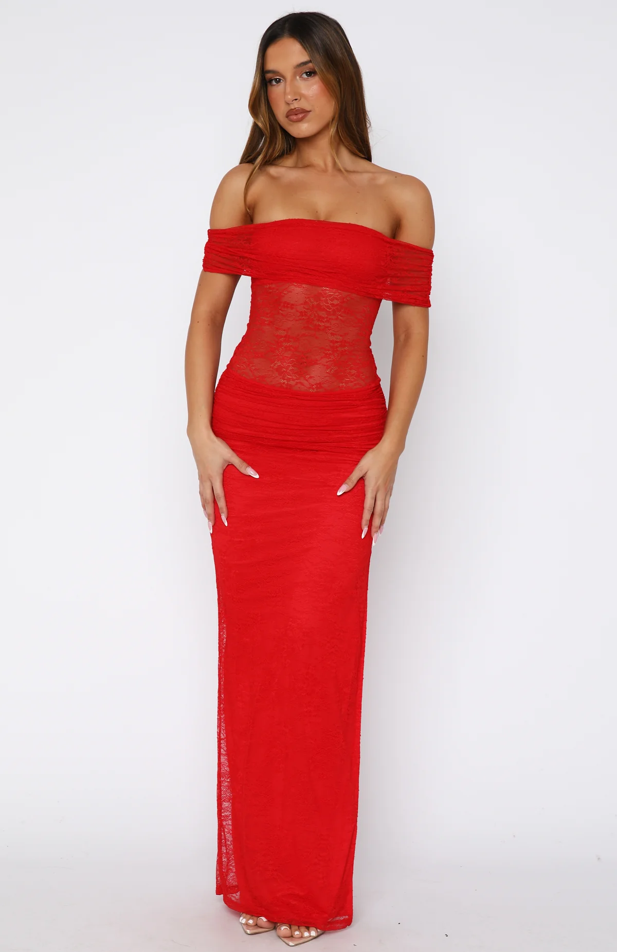 Matcha Baby Off Shoulder Maxi Dress Chilli Red