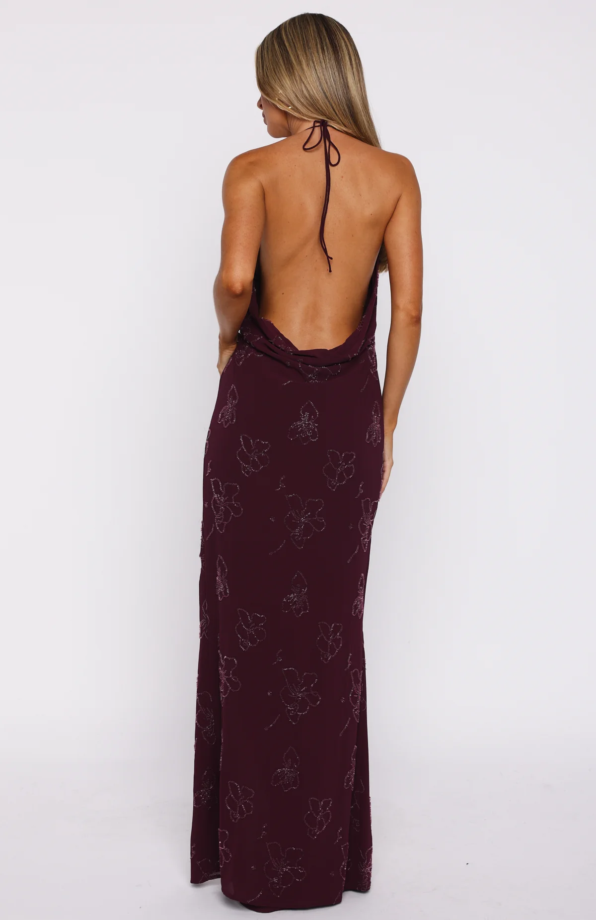 Slow Dancer Beaded Maxi Dress Deep Plum