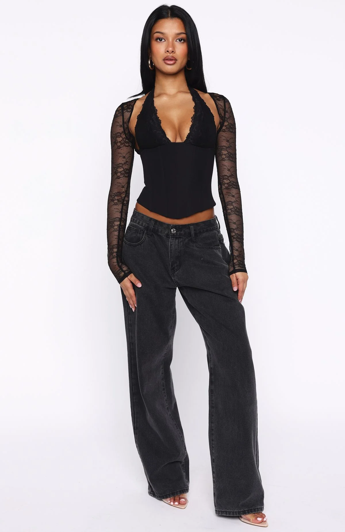 Never Walk Alone Long Sleeve Bustier Black