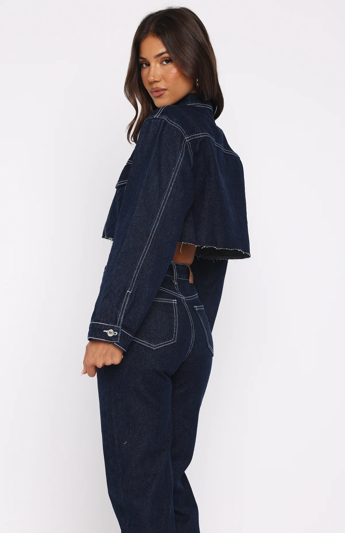Something To Prove Cropped Denim Jacket Dark Indigo
