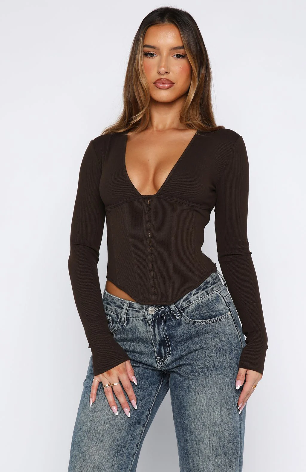 In Pursuit Long Sleeve Corset Chocolate