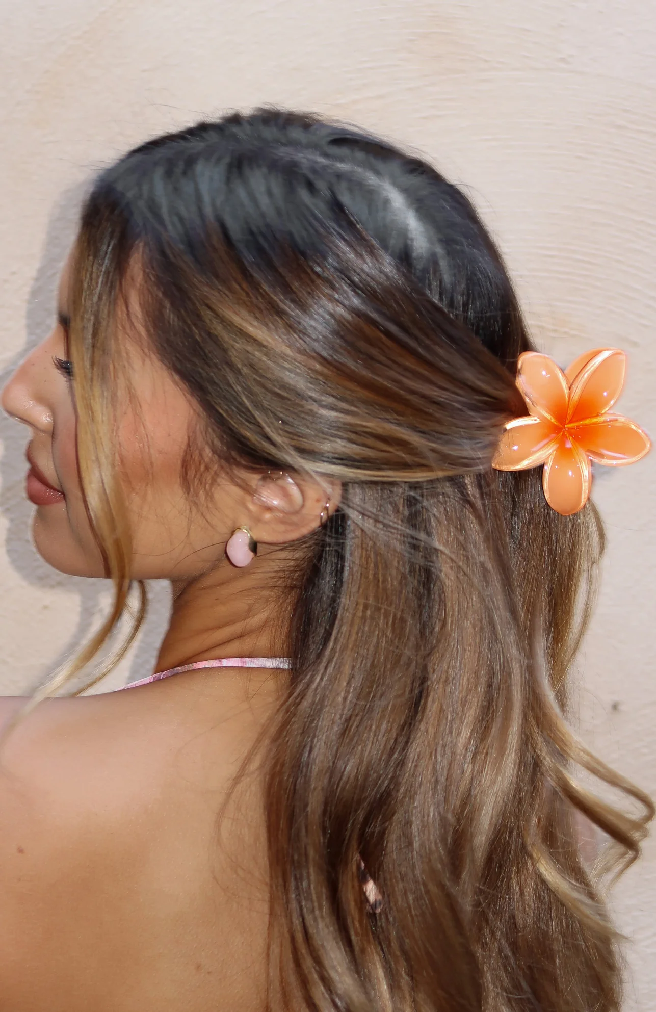 Floral Charm Hair Clip Peach