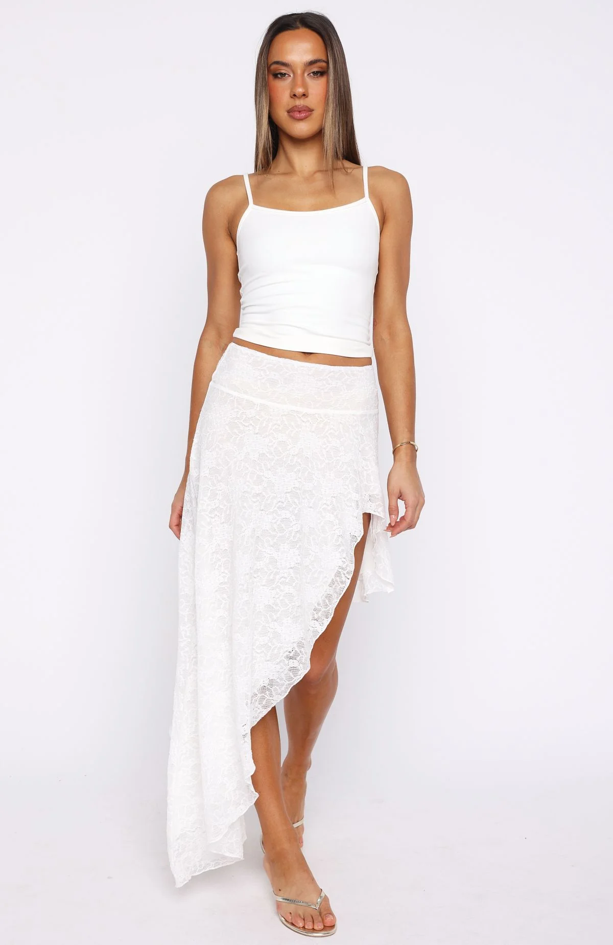 Dancing On My Own Lace Midi Skirt White