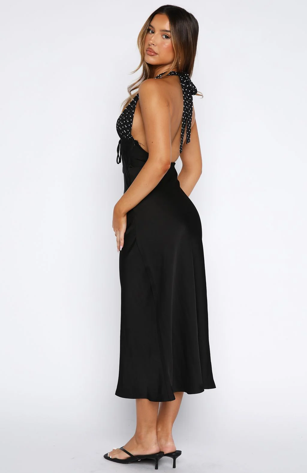 Guess You Miss Me Halter Midi Dress Black/Ivory Dot