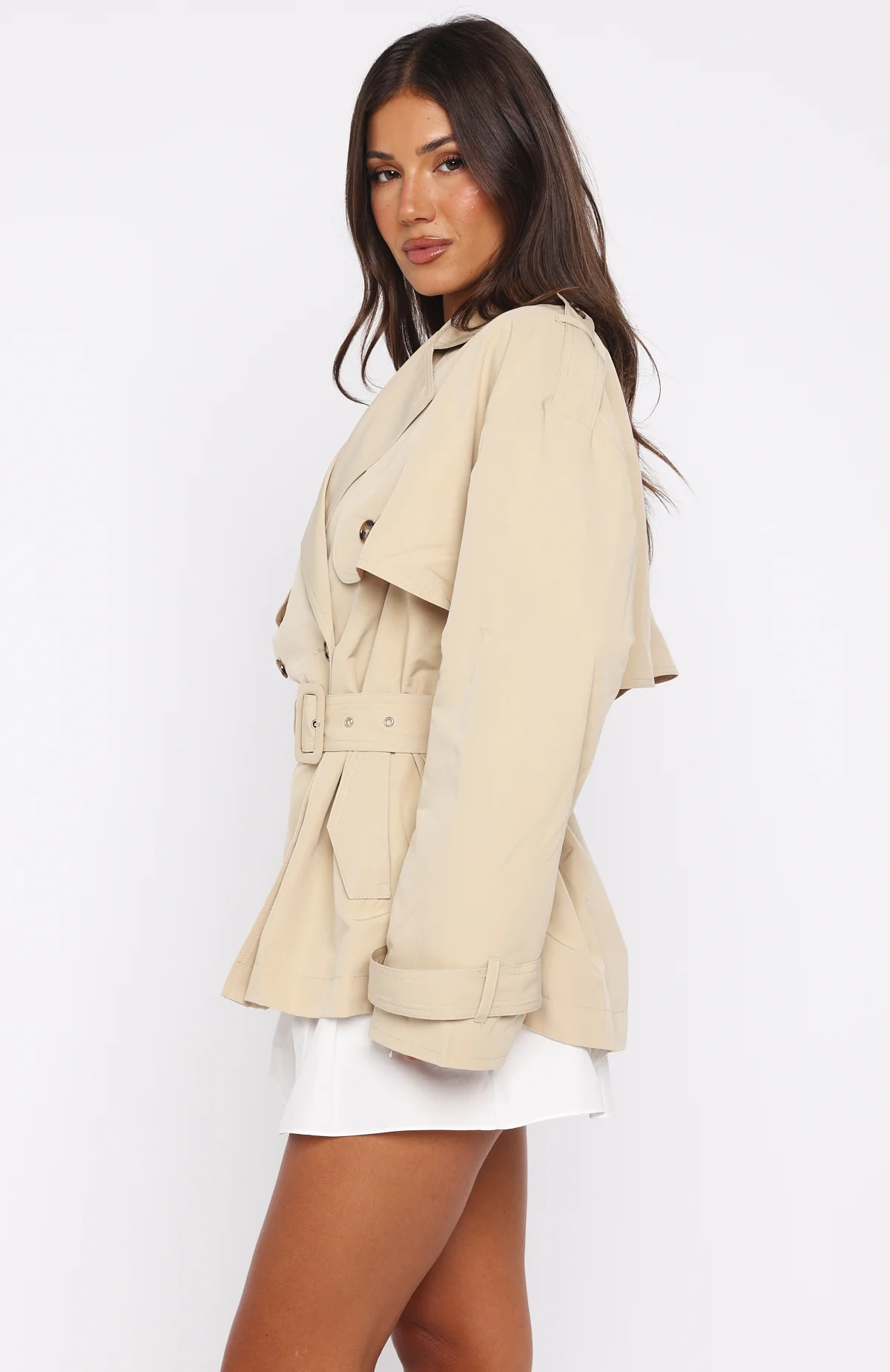 She's Popular Cropped Trench Sand