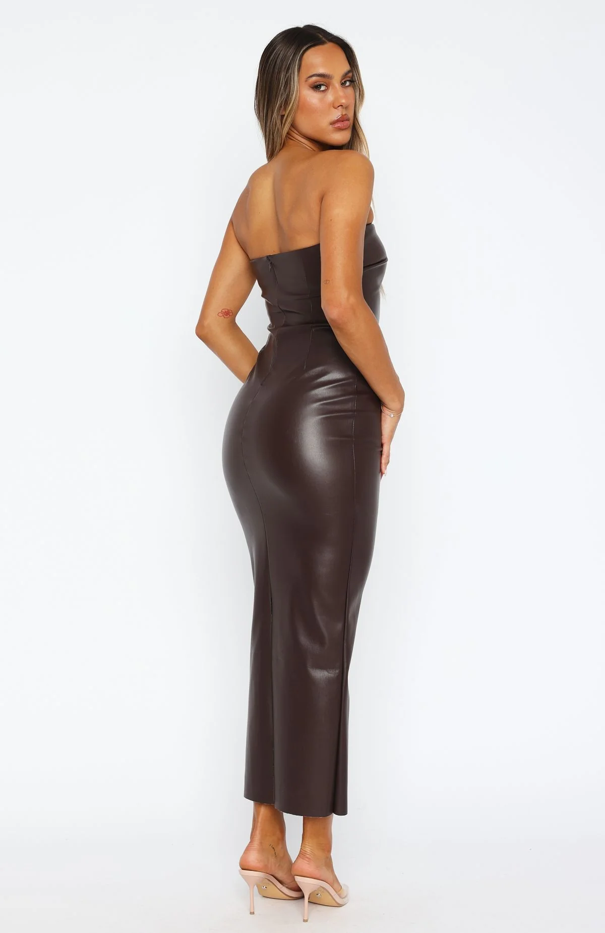 Love Is Gone PU Maxi Dress Chocolate