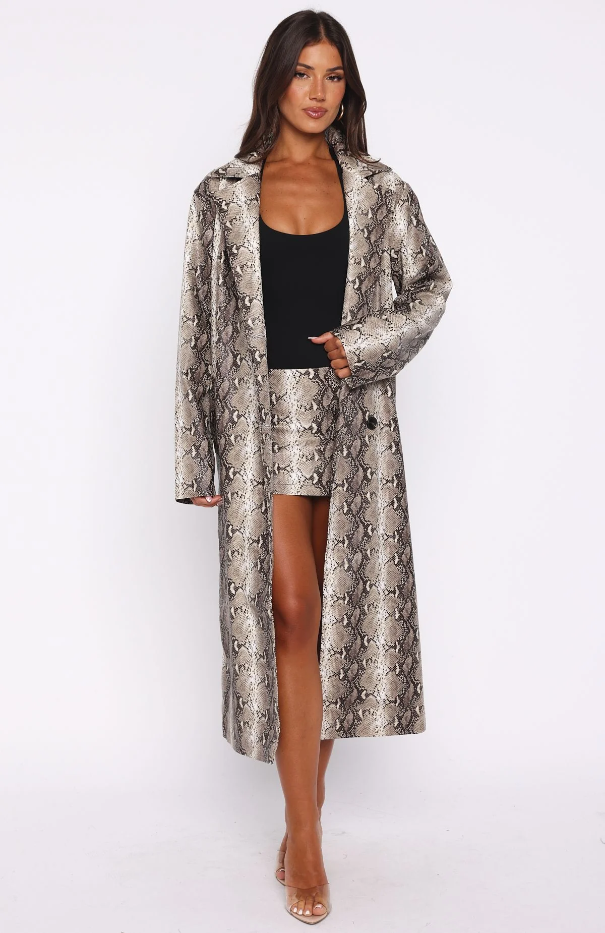 The Hardest Part PU Coat Tan Snake