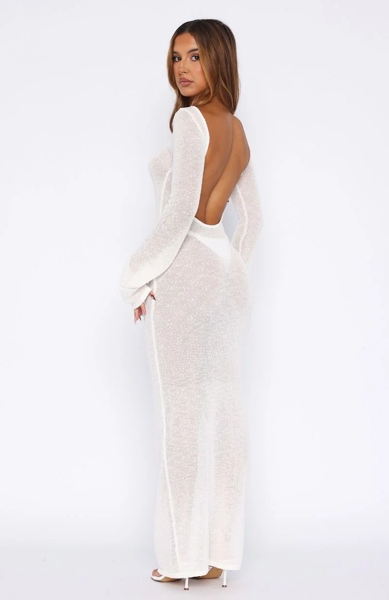 Malta Mermaids Long Sleeve Maxi Dress White