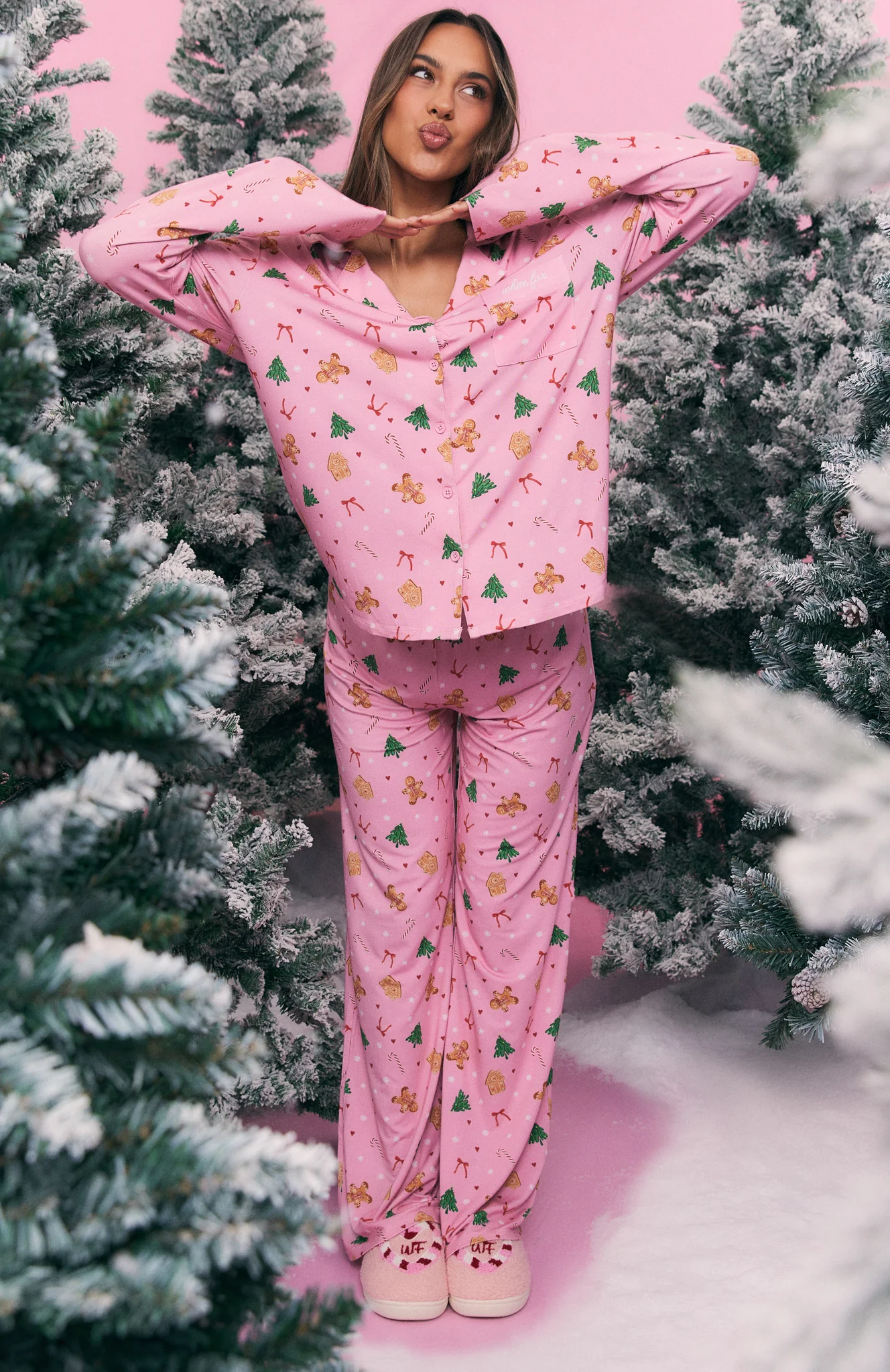 Pillow Talk Printed Long Sleeve Pyjama Set Candy Kiss