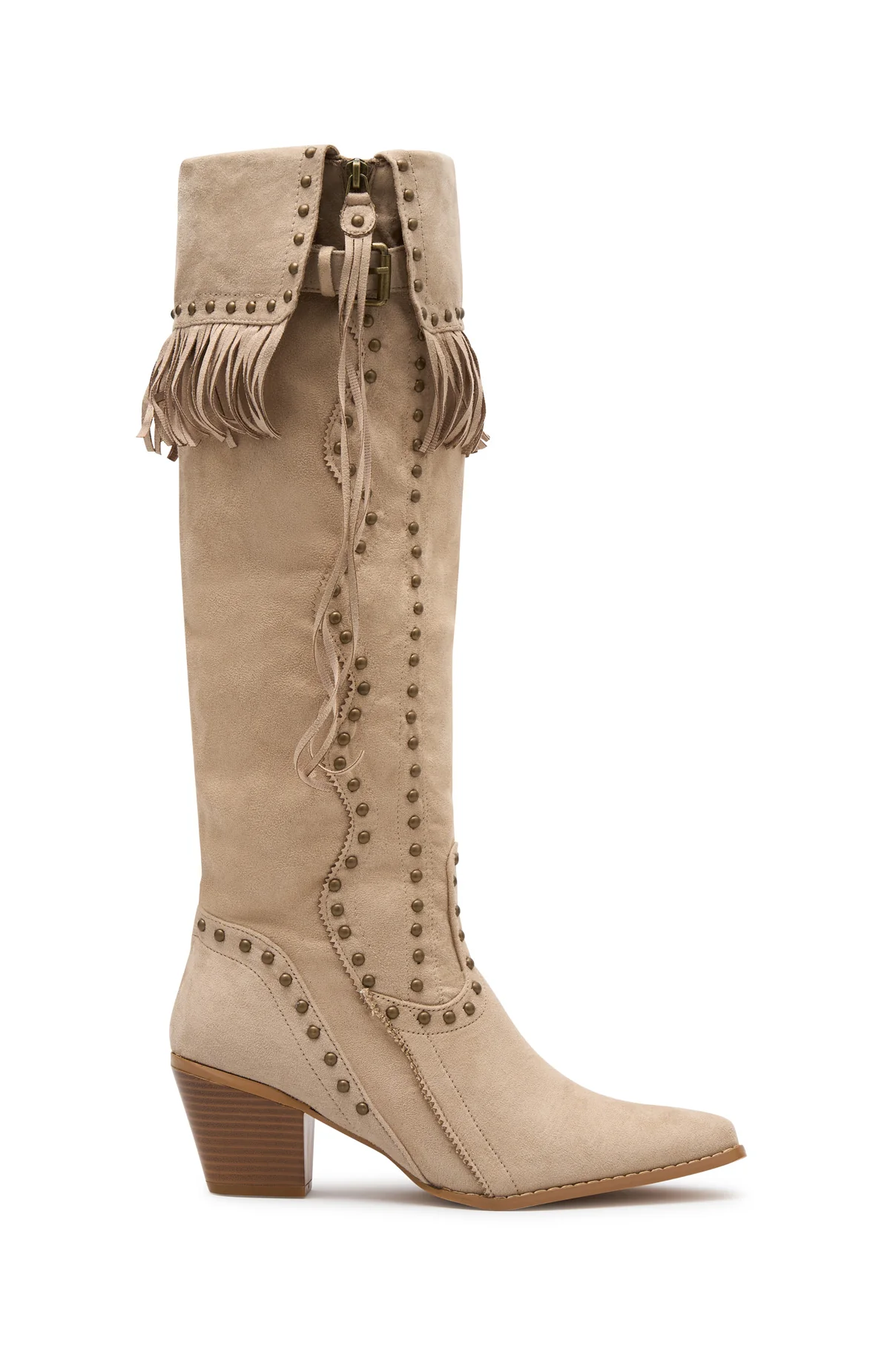 Lyana Knee High Boots Taupe Faux Suede