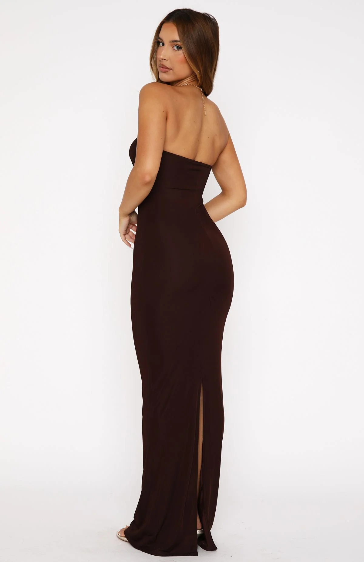 Pray For Forgiveness Strapless Maxi Dress Chocolate