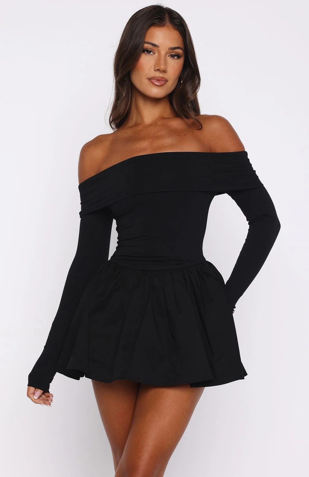 Big Reveal Long Sleeve Mini Dress Black