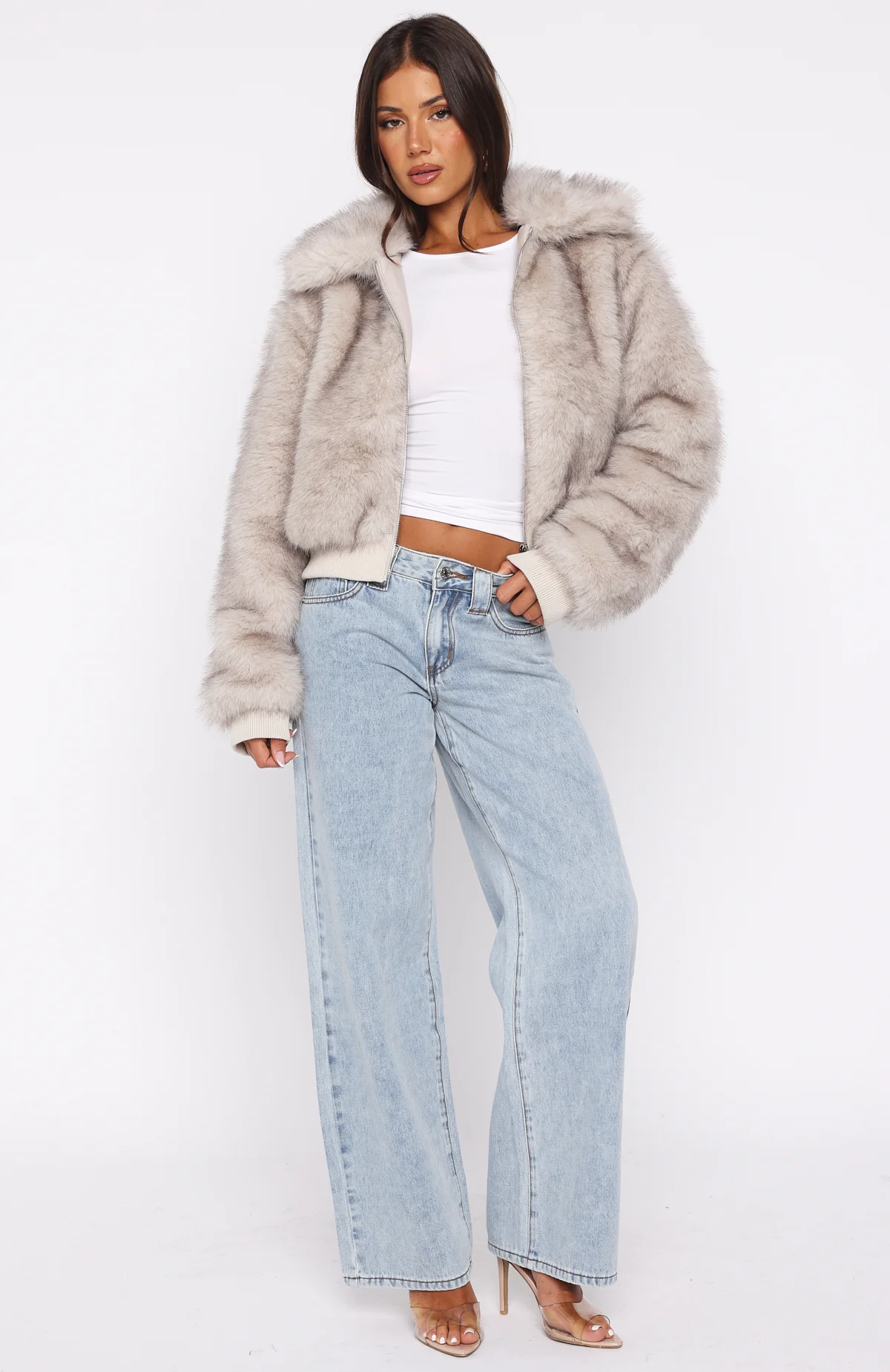 Glacial Chic Fur Bomber Jacket Smokey Taupe