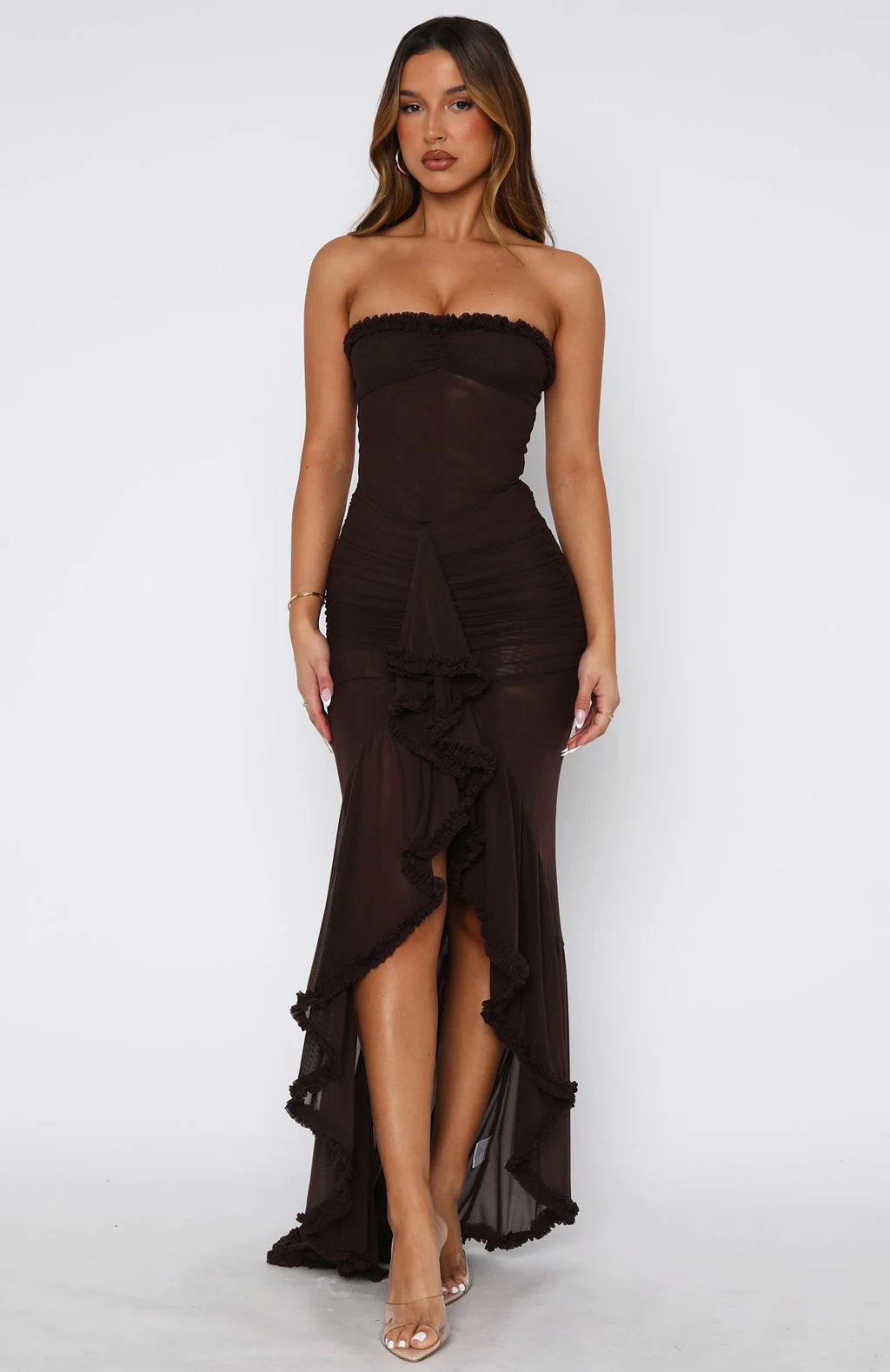 Still Got It Mesh Maxi Dress Chocolate