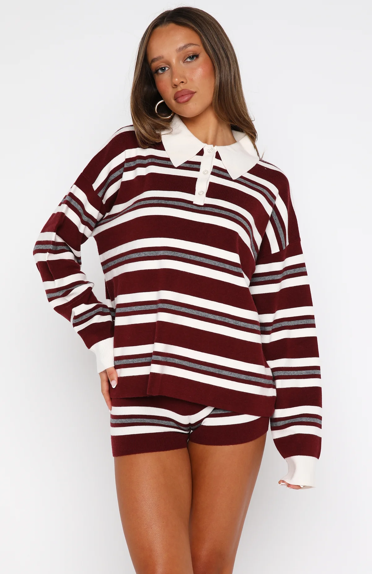 It's Ok, I'm Ok Knit Sweater Wine Stripe