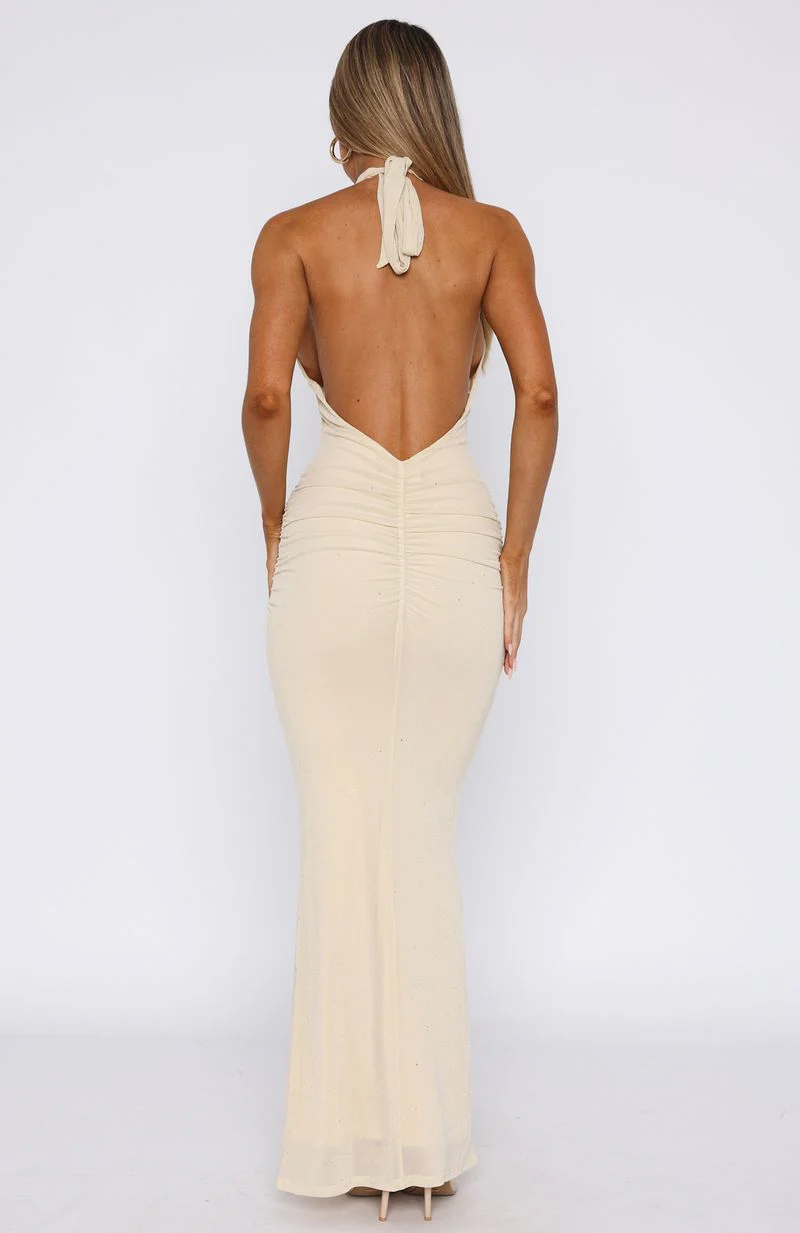 Set For Life Halter Maxi Dress Champagne
