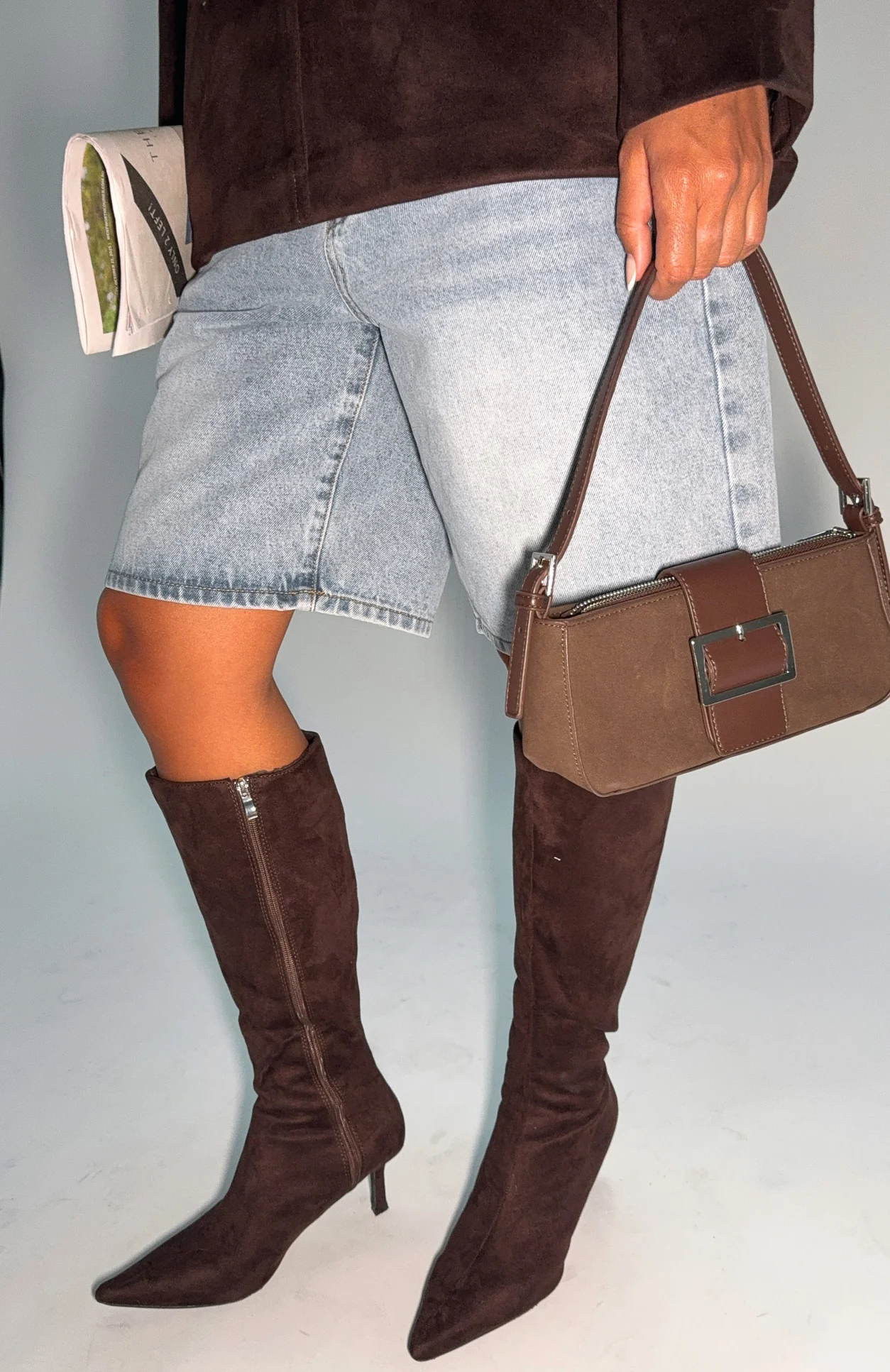 Rosalina Knee High Boots Chocolate Faux Suede