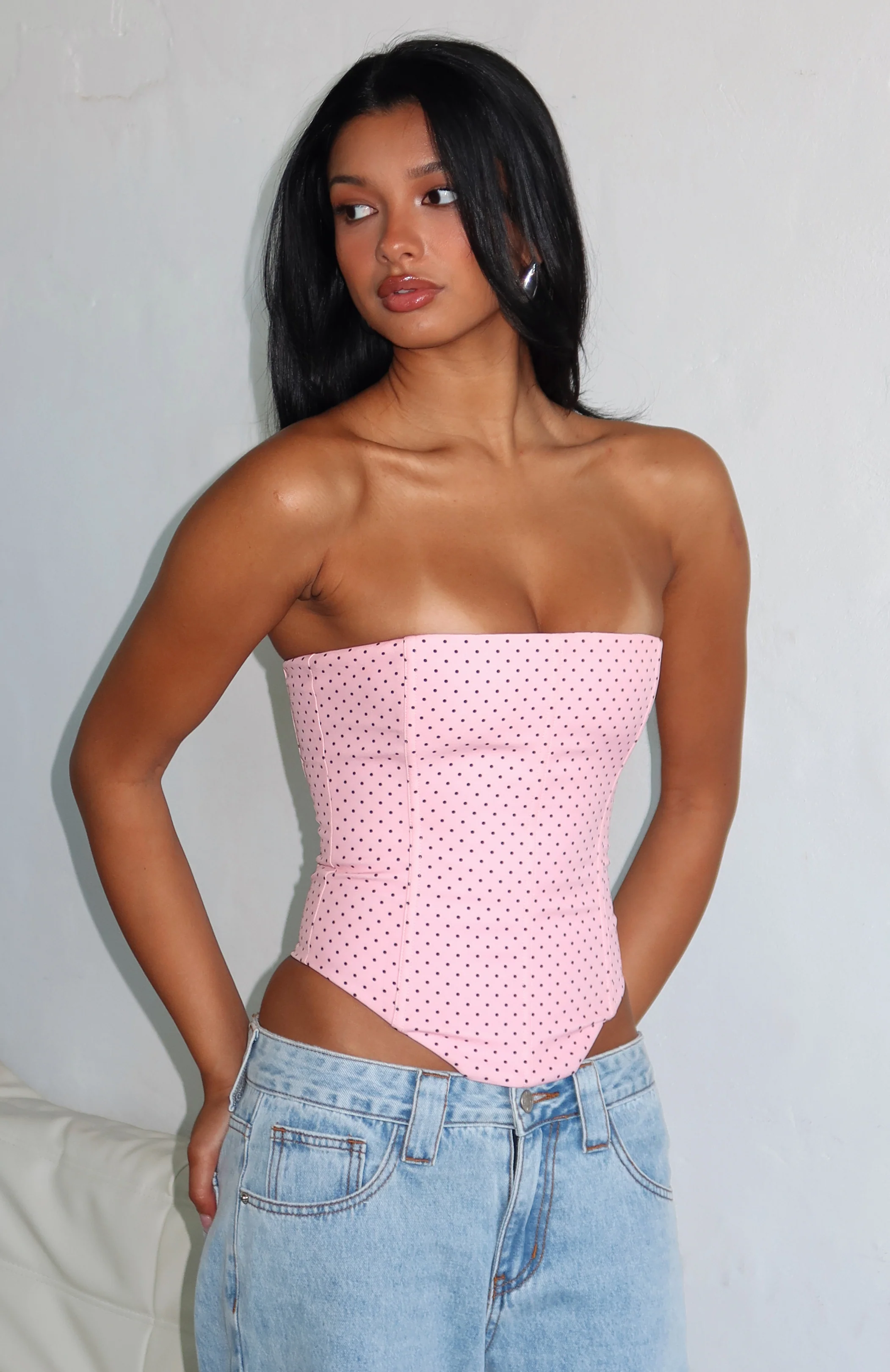 Let It Go Strapless Bustier Pink Polka Dot