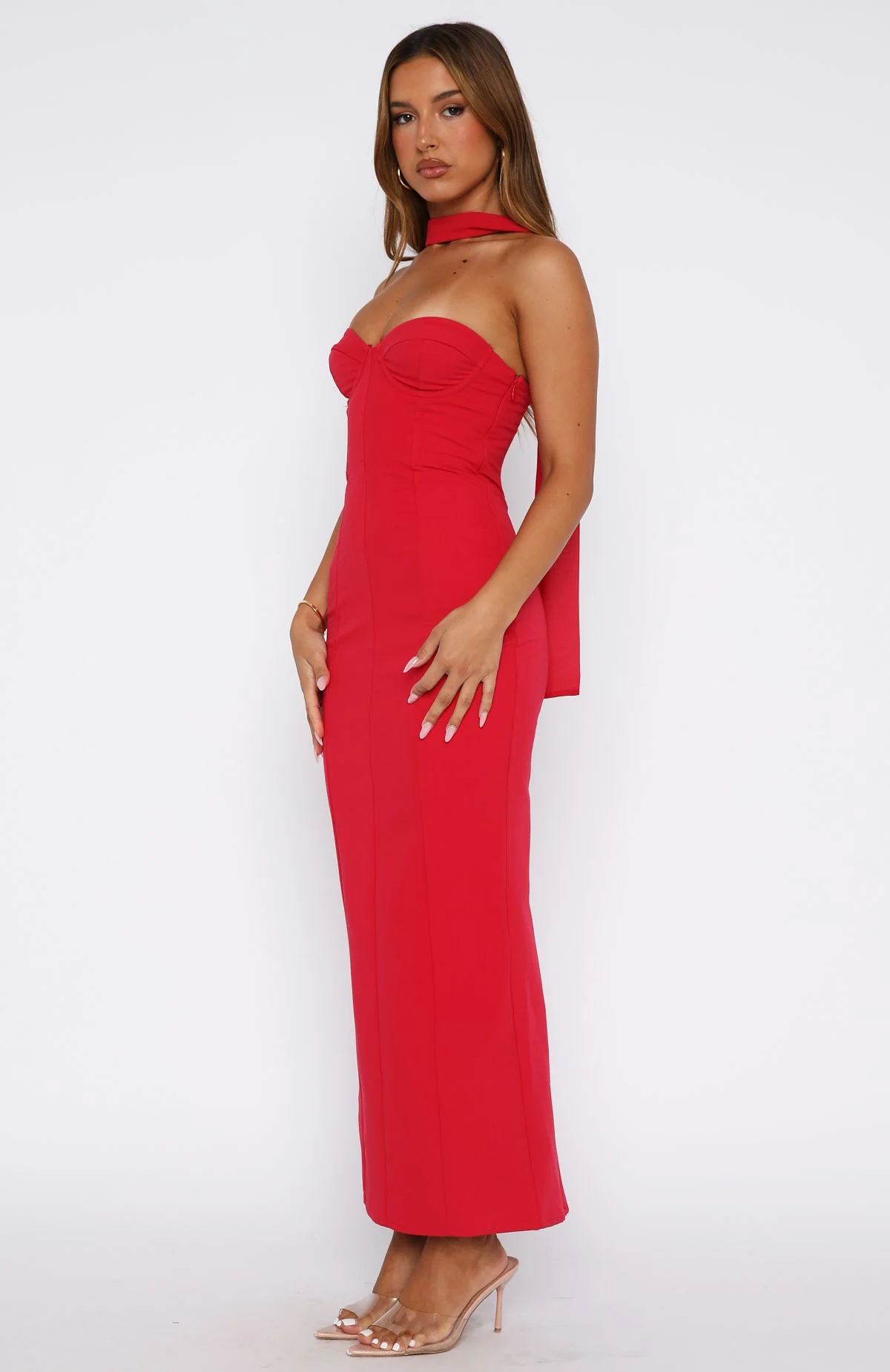Raining Hearts Strapless Maxi Dress Red