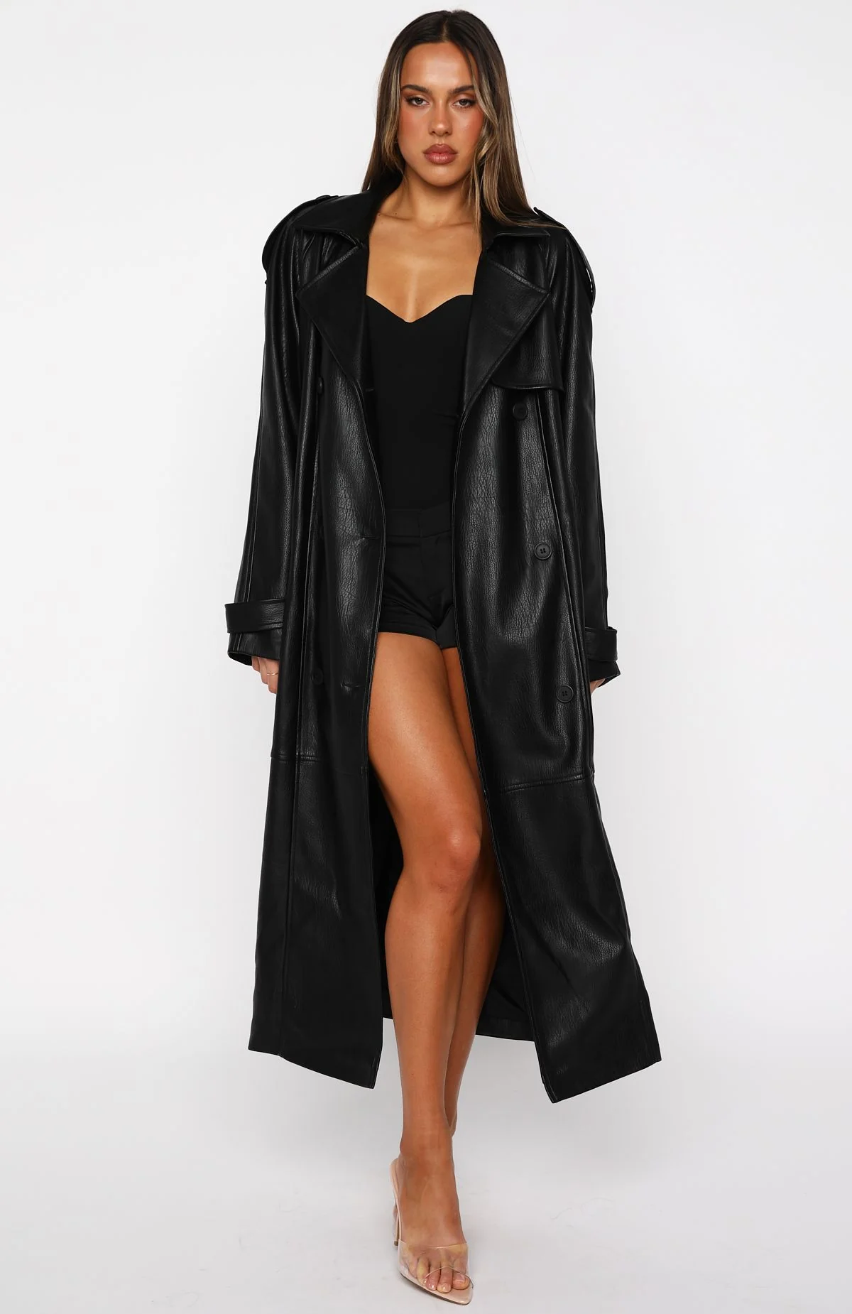 Do I Ever Pu Trench Coat Black