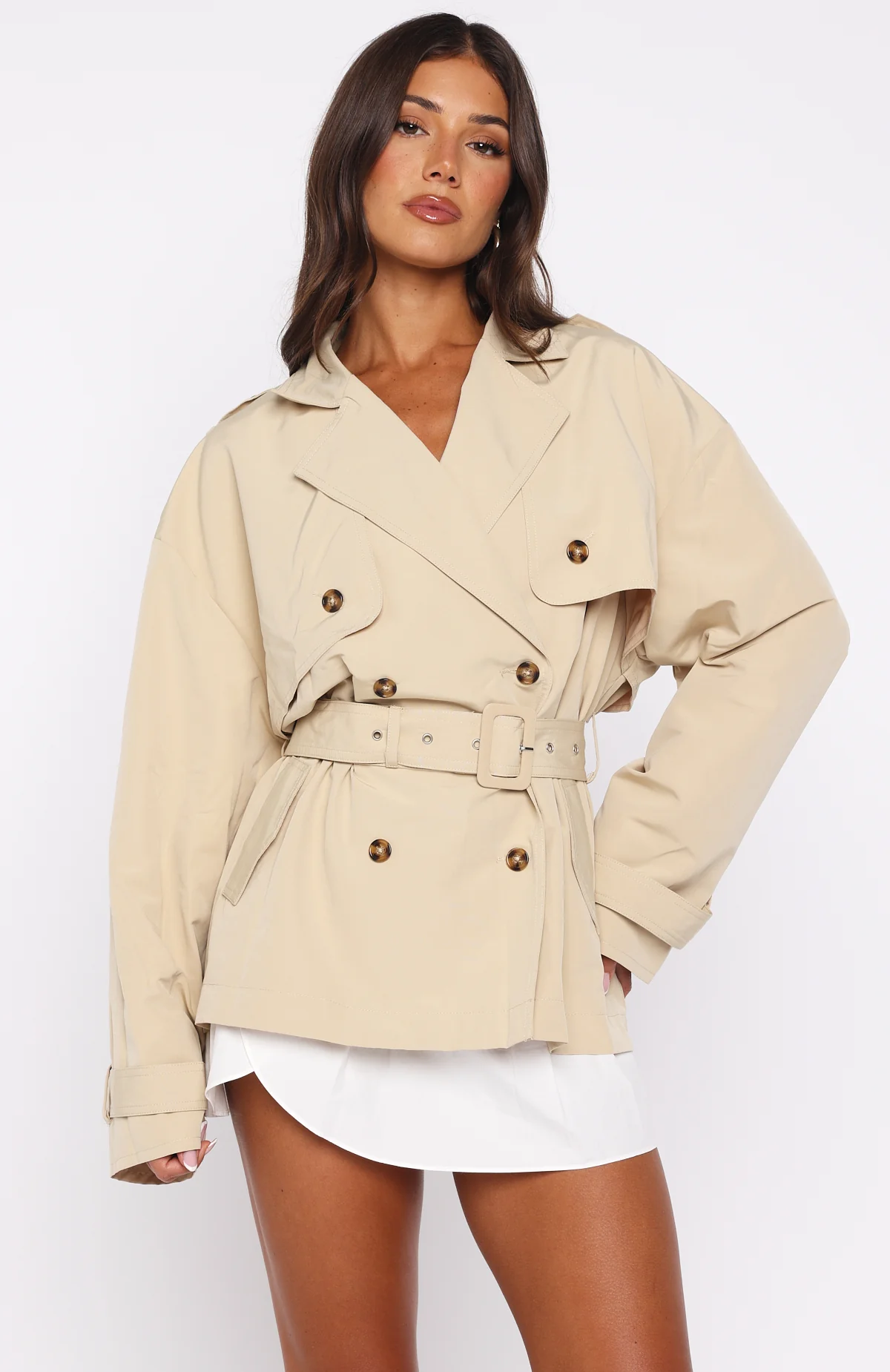 She's Popular Cropped Trench Sand