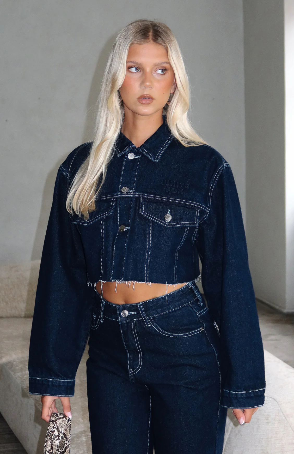 Something To Prove Cropped Denim Jacket Dark Indigo